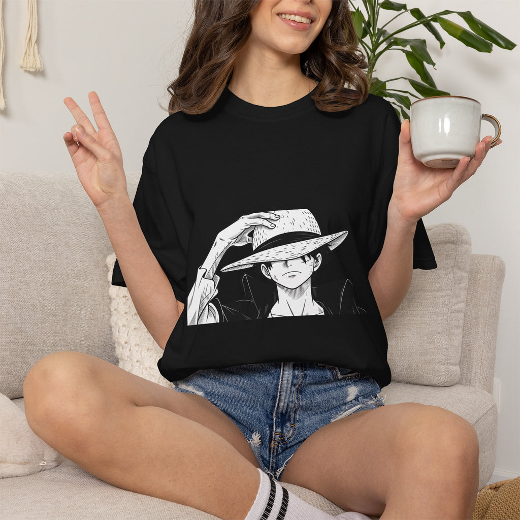 Anime Straw Hat Pirate T-Shirt – Minimal Luffy Illustration Tee