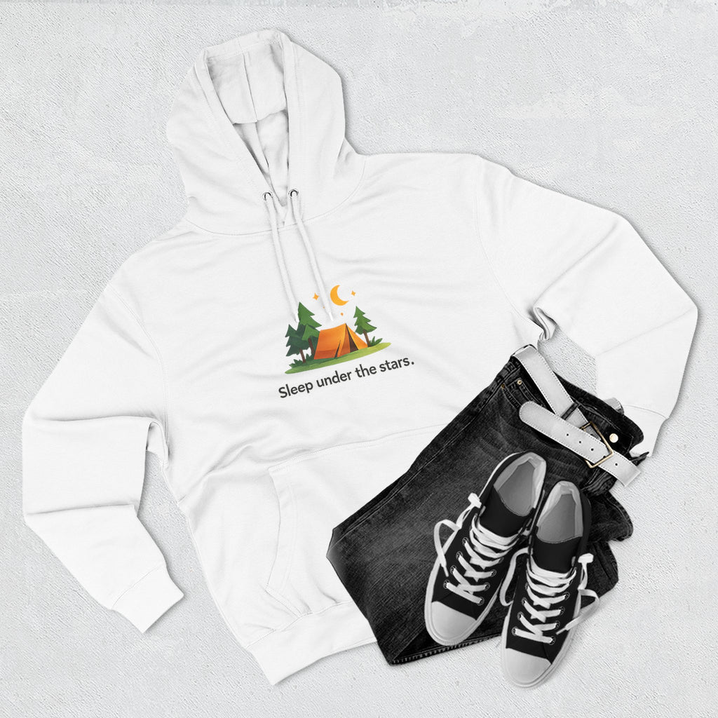 Camping Hoodie — "Sleep Under the Stars" Tent & Moon Graphic