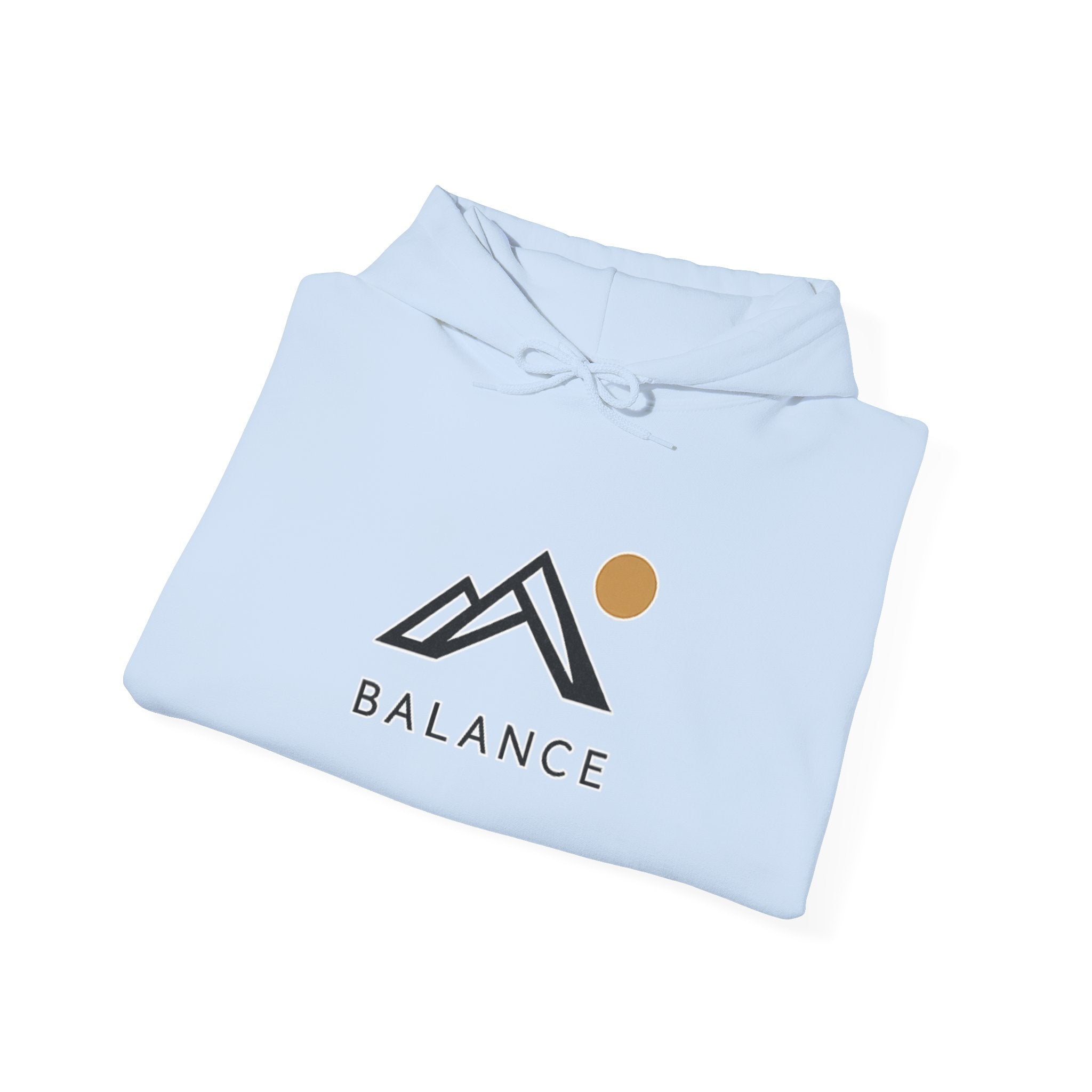 Balance Mountain Hoodie — Minimalist Sunrise Graphic Hooded Sweatshirt