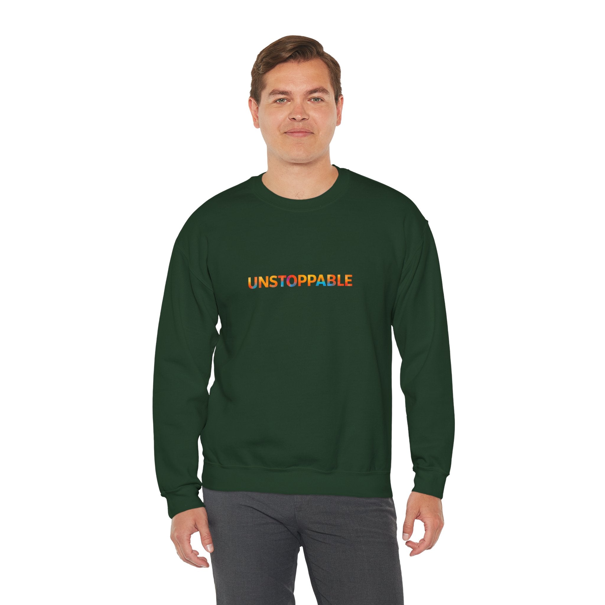 Unstoppable Crewneck Sweatshirt — Inspirational Rainbow Text Pullover