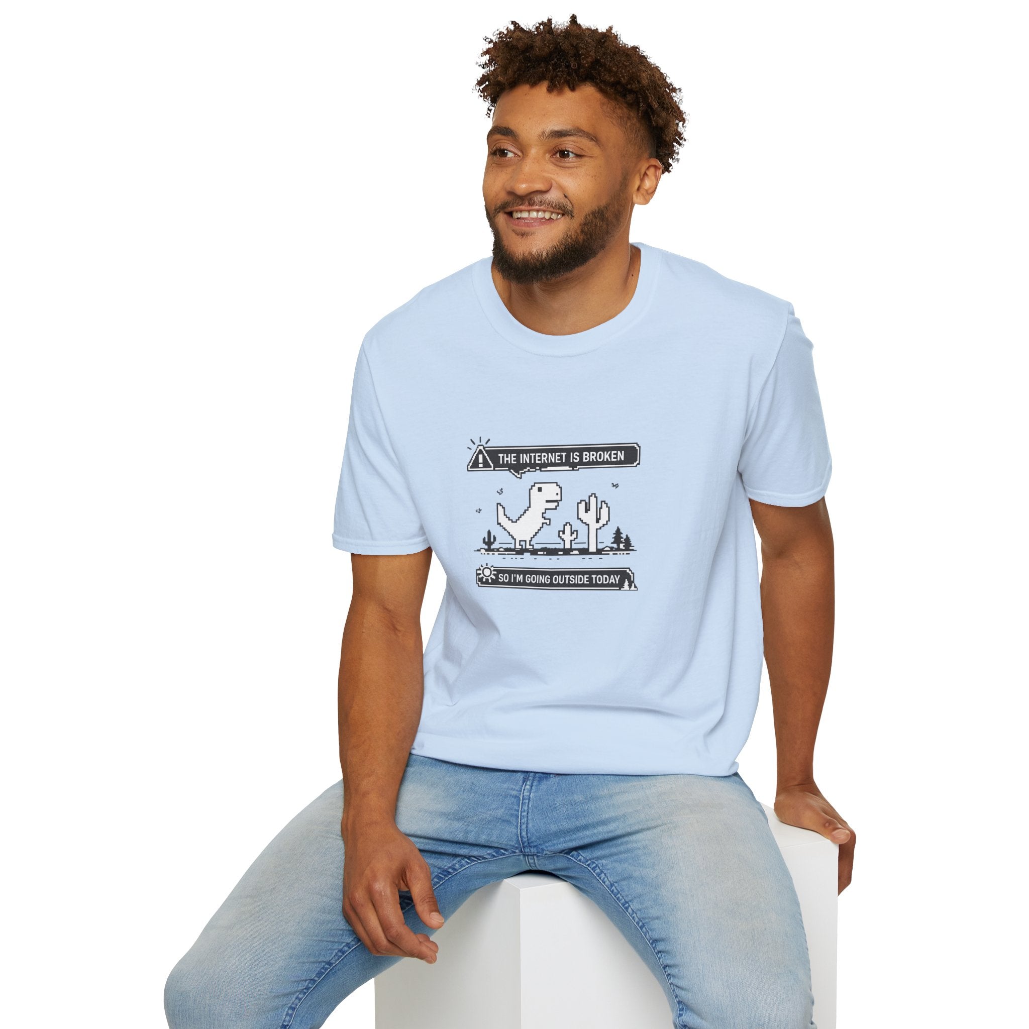 T-Shirt — 'The Internet Is Broken So I'm Going Outside Today' Dino Graphic