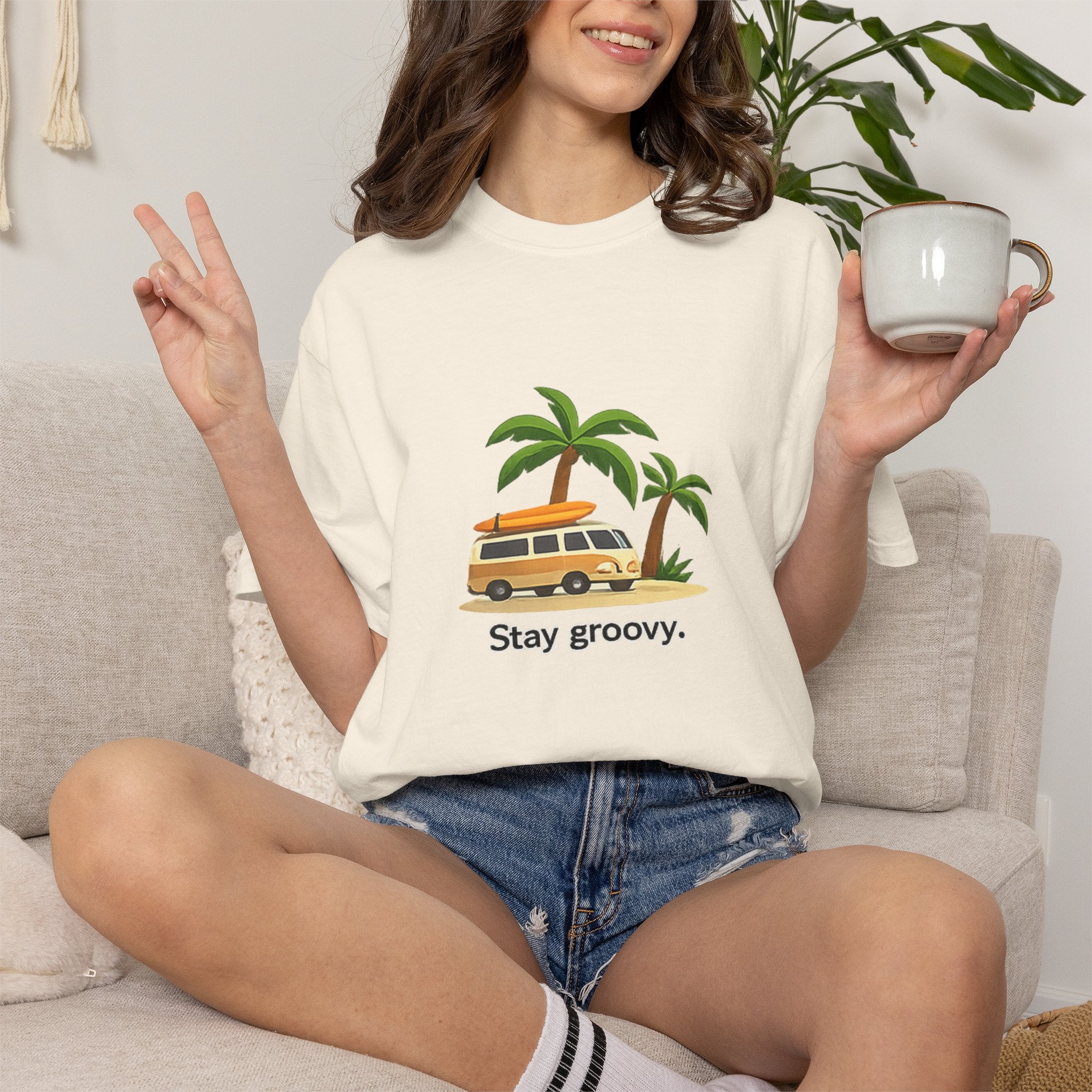 Vintage Surf Van T-Shirt – "Stay Groovy" Retro Beach Tee