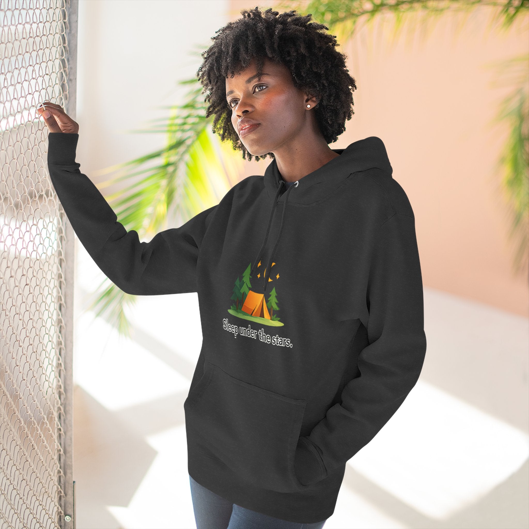 Camping Hoodie — "Sleep Under the Stars" Tent & Moon Graphic