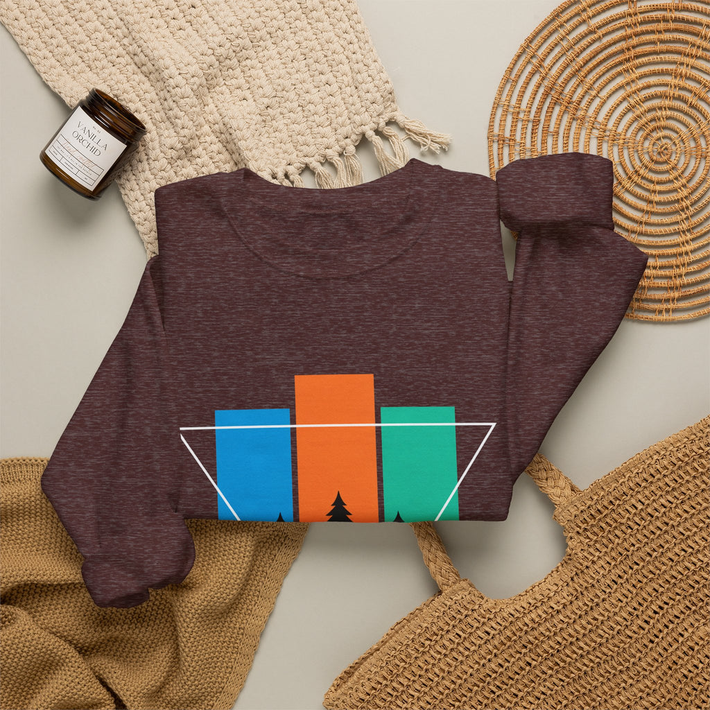 Retro Forest Crewneck Sweatshirt — Colorblock Trees Graphic