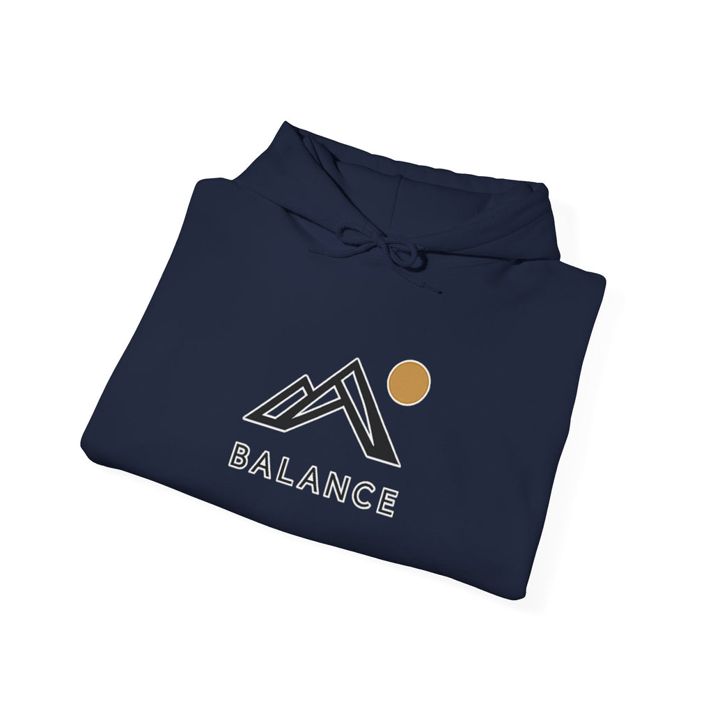 Balance Mountain Hoodie — Minimalist Sunrise Graphic Hooded Sweatshirt