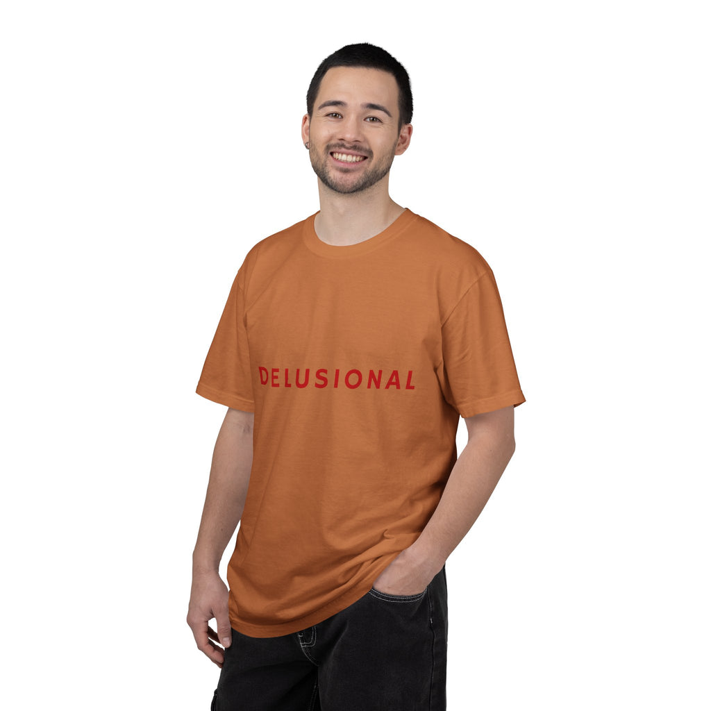 Delusional Graphic T-Shirt — Minimalist Red Text Tee