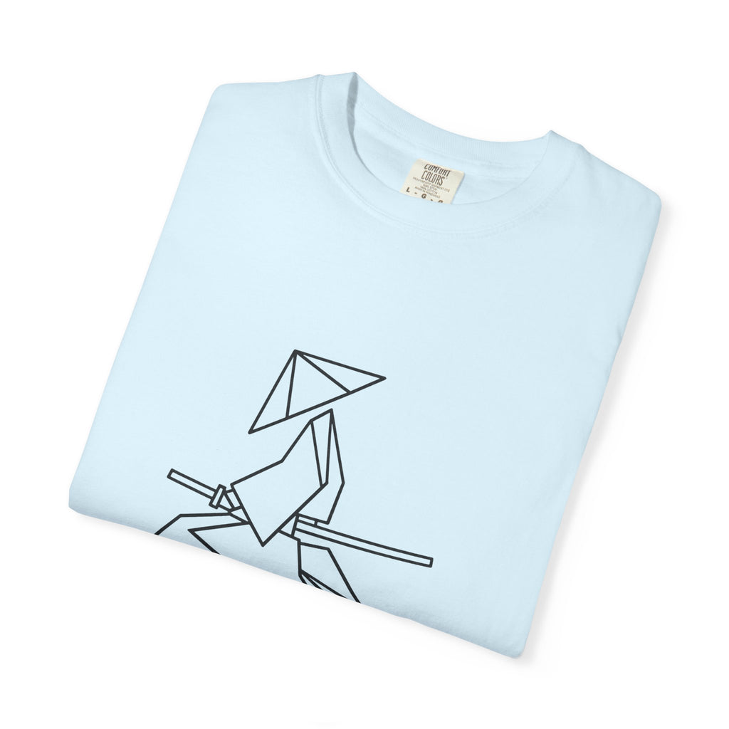 Samurai Line Art T-Shirt — Minimal Origami Swordsman Graphic Tee