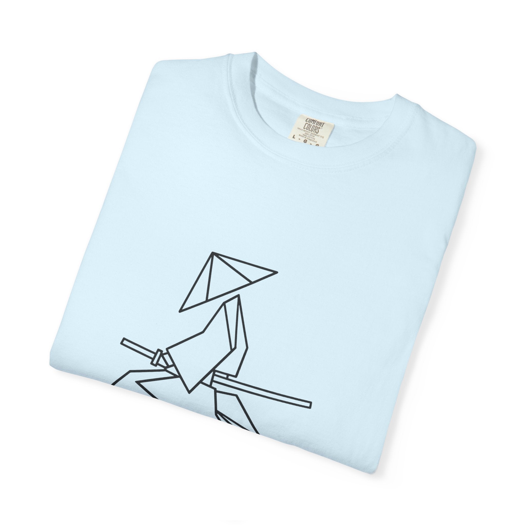 Samurai Line Art T-Shirt — Minimal Origami Swordsman Graphic Tee