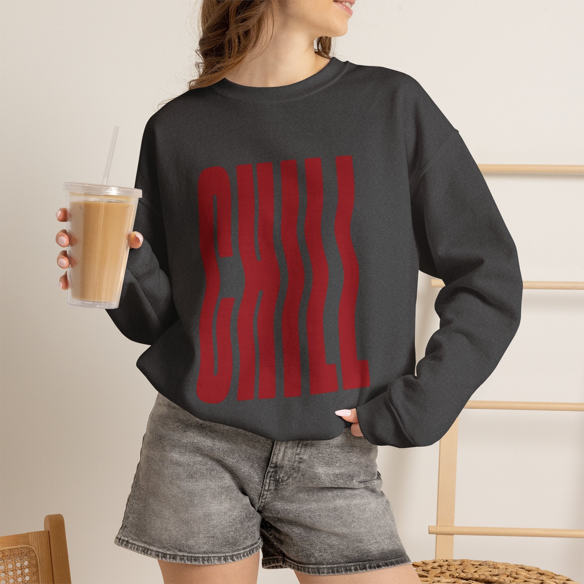 Chill Distorted Text Crewneck Sweatshirt