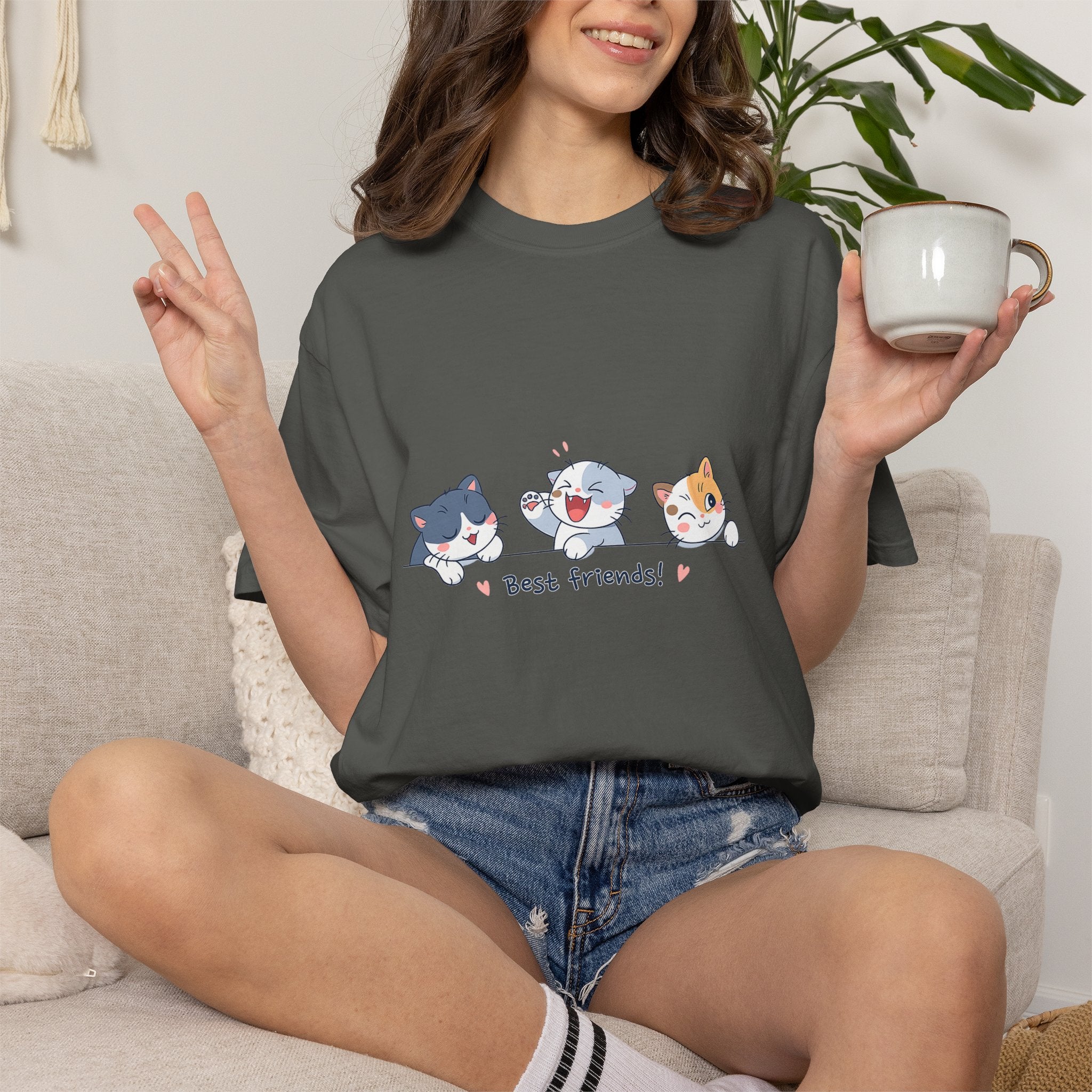 Cute ‘Best Friends!’ Cat T-Shirt — Cartoon Kitten Trio Graphic Tee