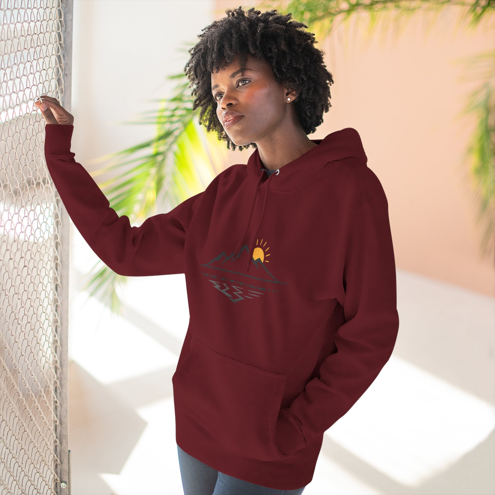 Mountain Sunrise Hoodie — Minimal Outdoor Graphic Pullover