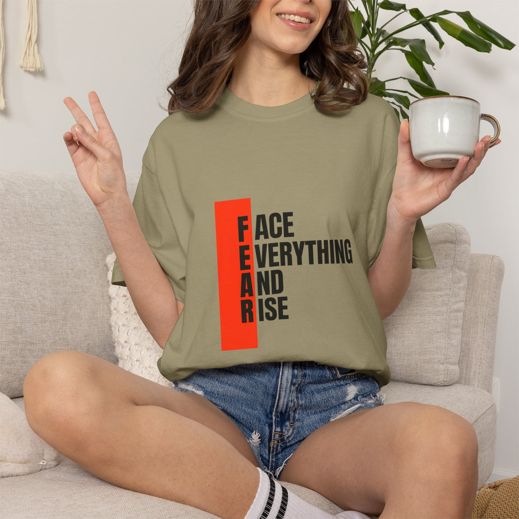 Motivational T-Shirt — "FEAR: Face Everything And Rise" Bold Red Accent