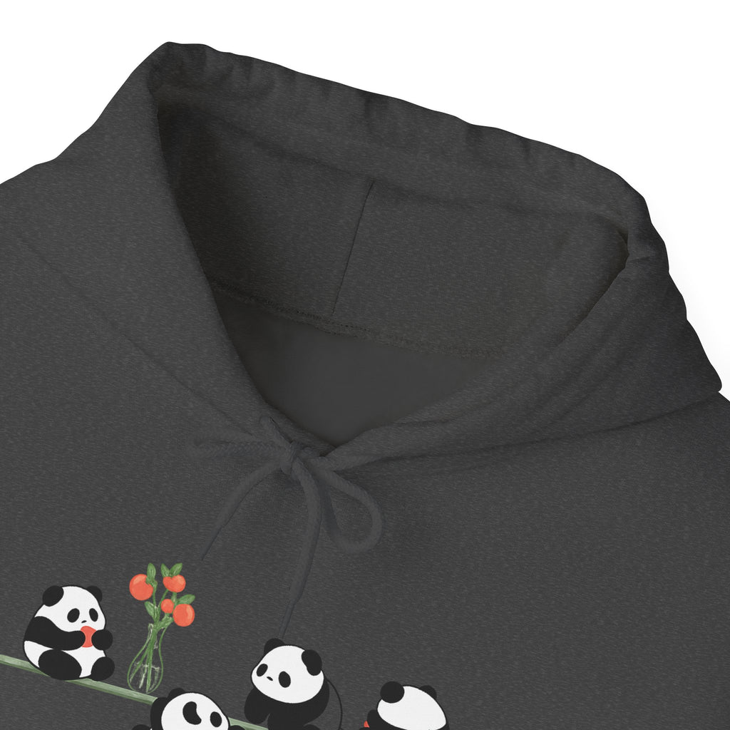 Pandas on a Line Hoodie — Cute Cartoon Pandas Holding Flower Pullover