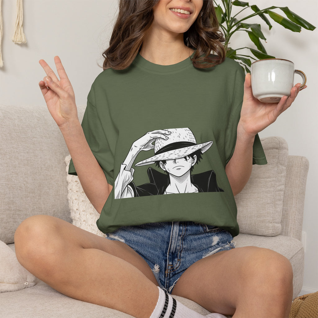 Anime Straw Hat Pirate T-Shirt – Minimal Luffy Illustration Tee