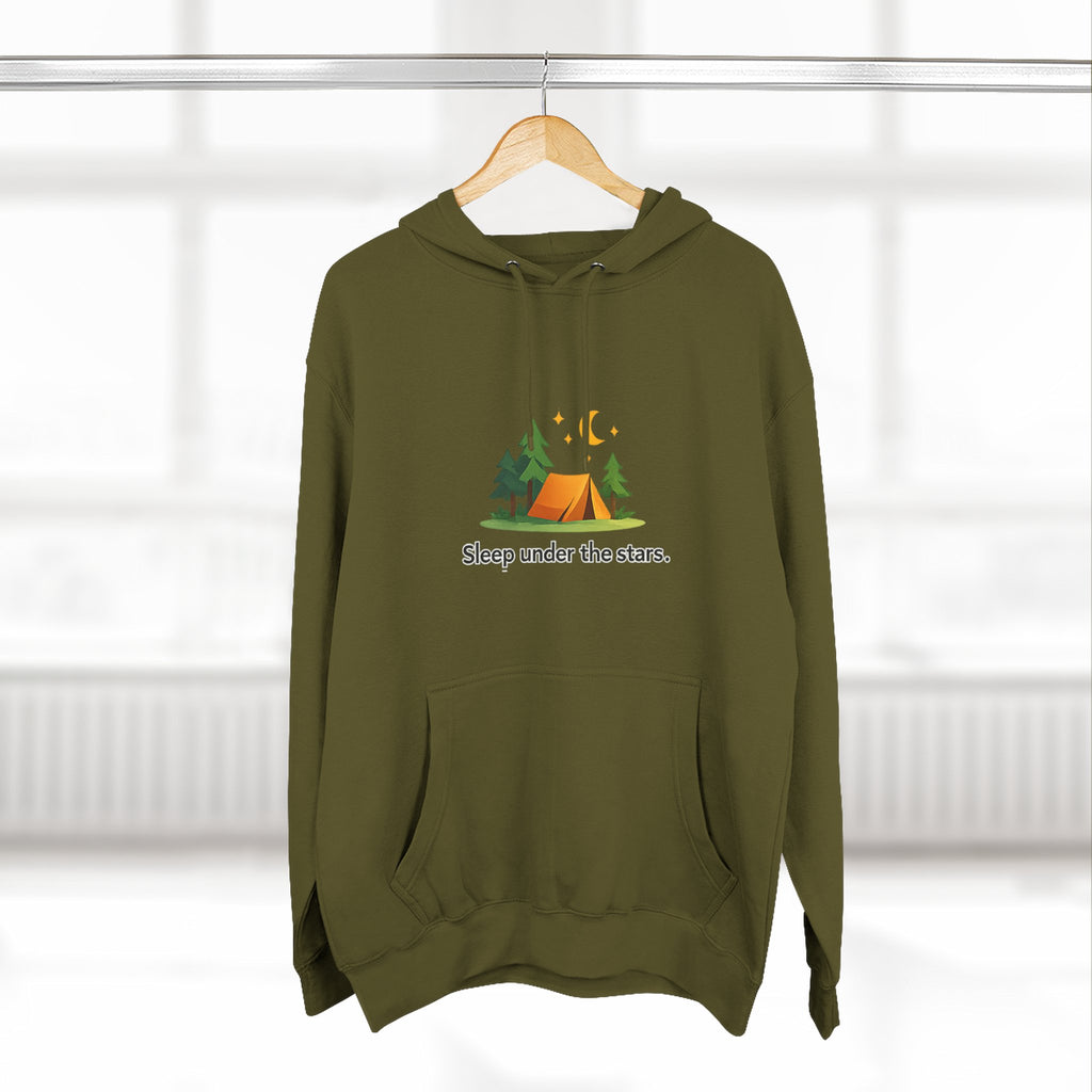 Camping Hoodie — "Sleep Under the Stars" Tent & Moon Graphic