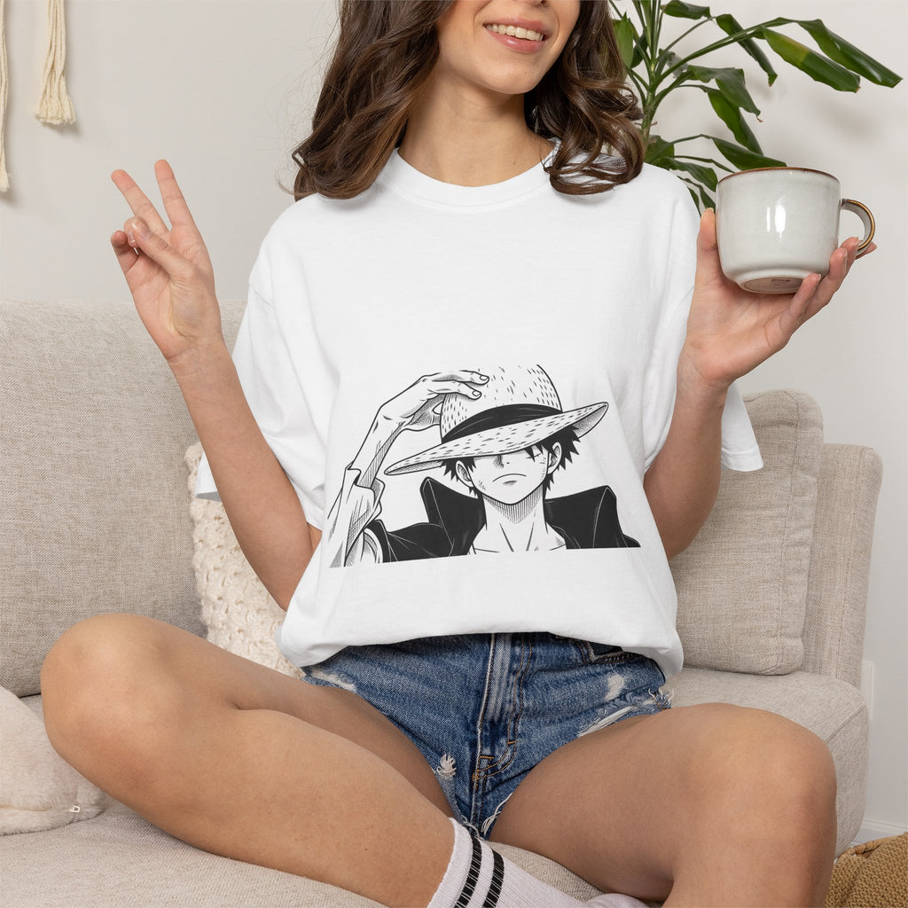 Anime Straw Hat Pirate T-Shirt – Minimal Luffy Illustration Tee