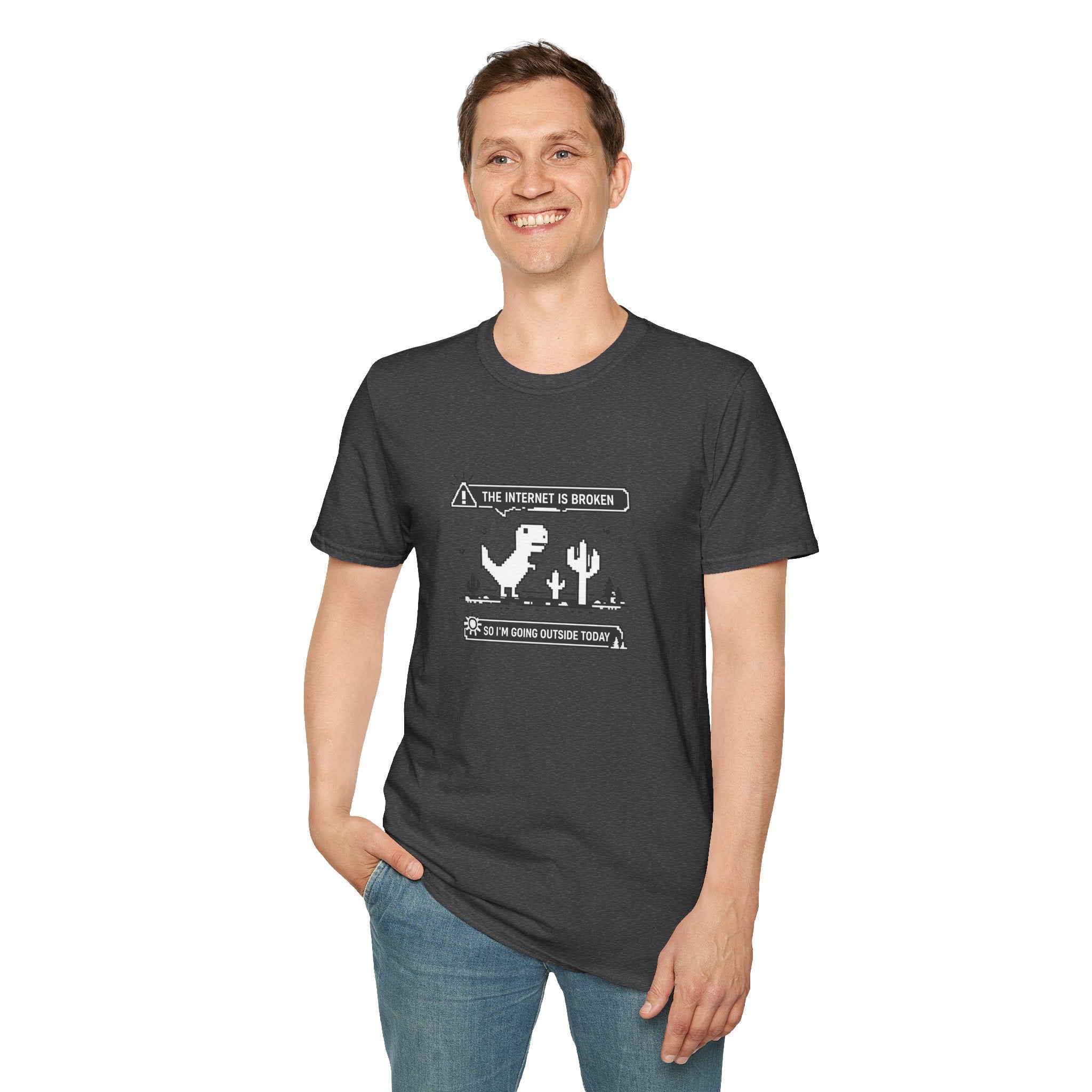 T-Shirt — 'The Internet Is Broken So I'm Going Outside Today' Dino Graphic