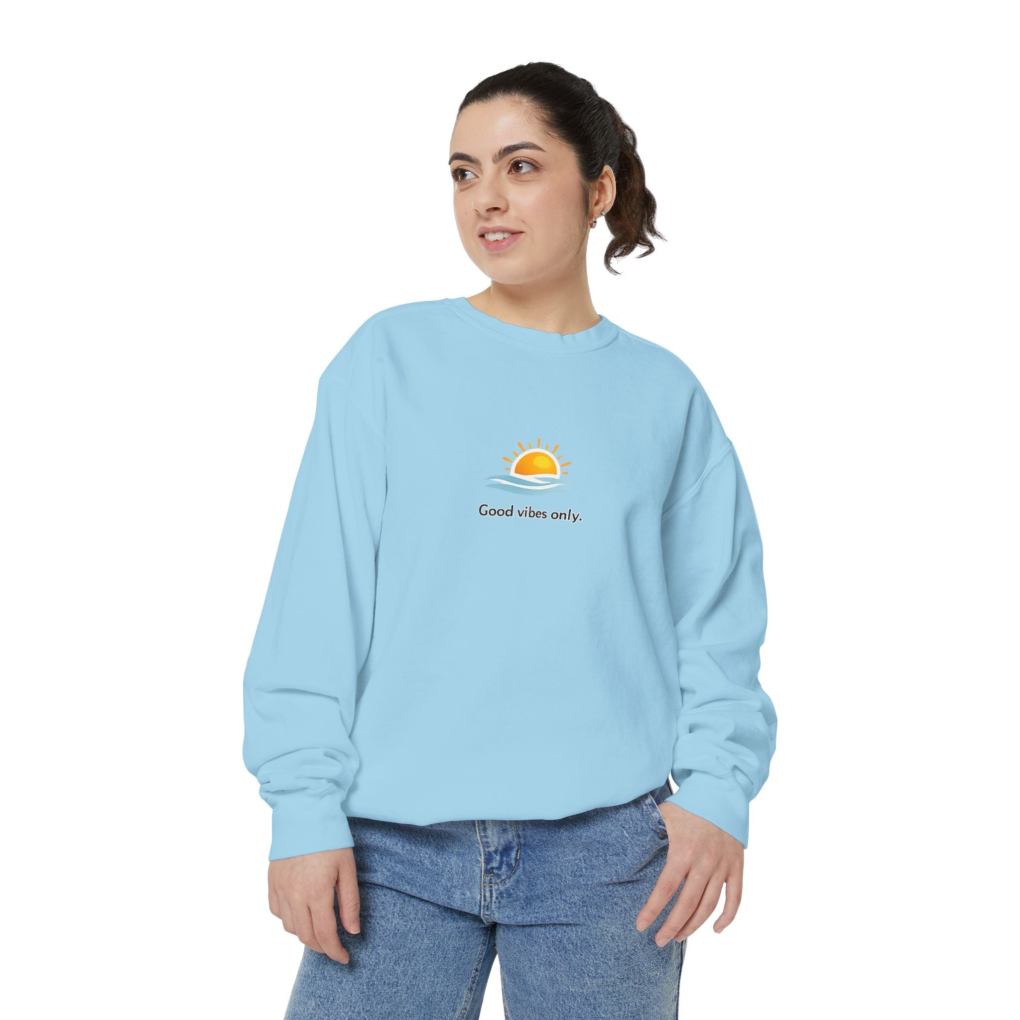 Good Vibes Only Sweatshirt — Sunrise Graphic Cozy Pullover