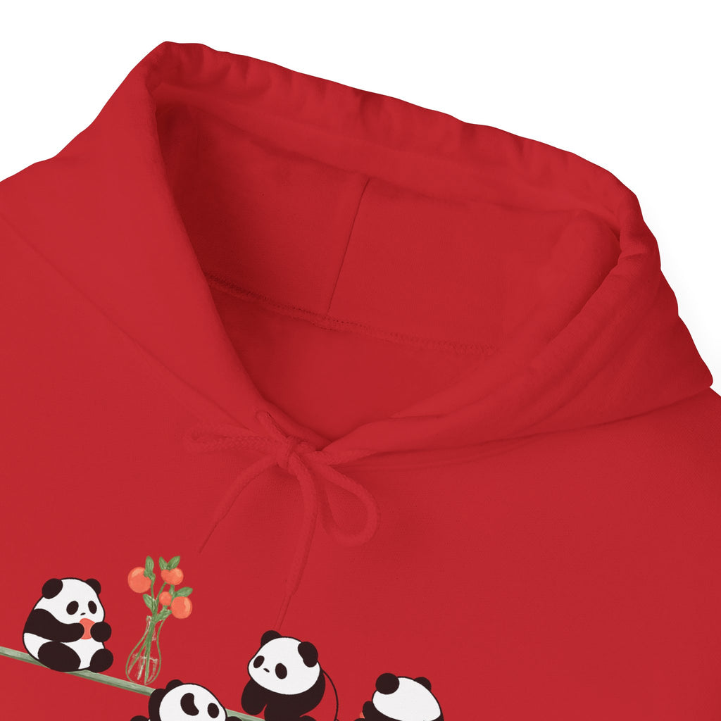 Pandas on a Line Hoodie — Cute Cartoon Pandas Holding Flower Pullover