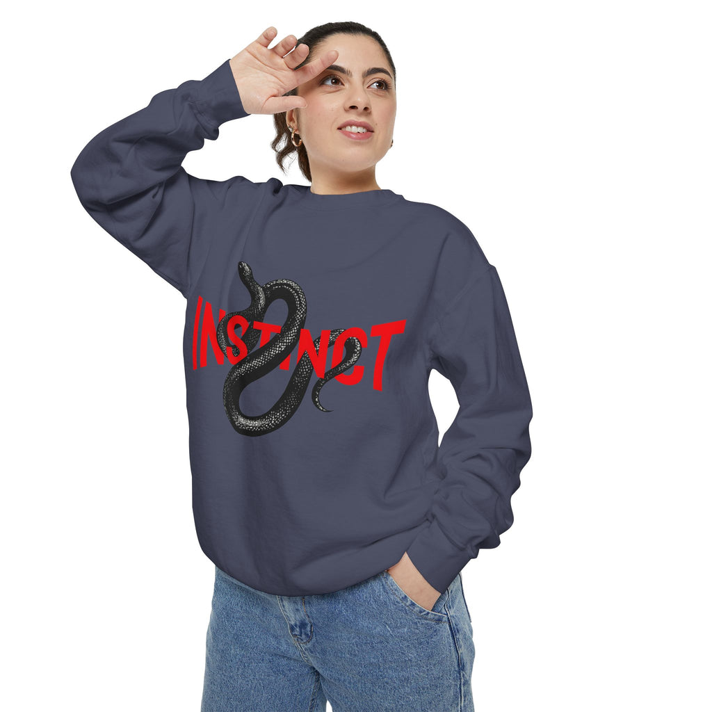 Instinct Snake Sweatshirt — Graphic Crewneck with Bold Red Text