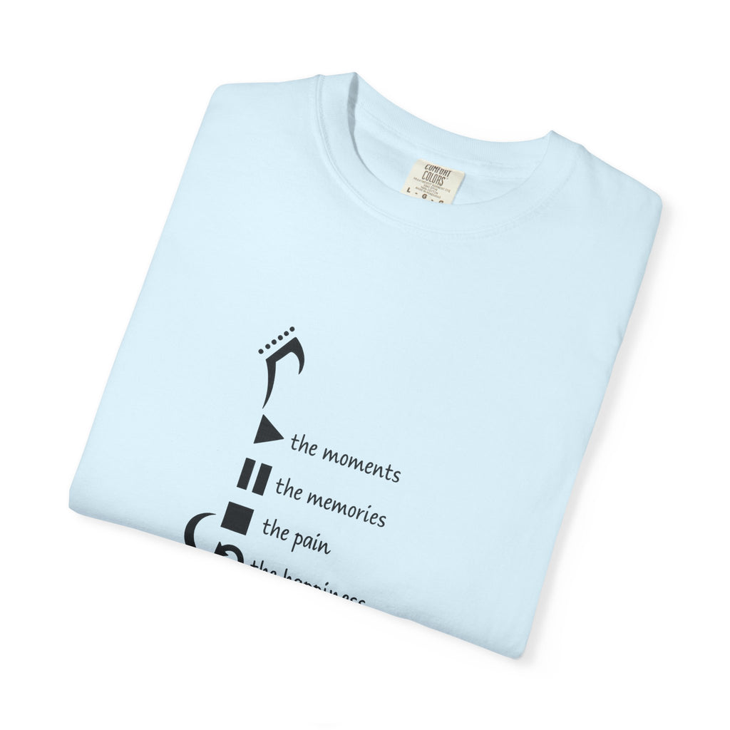 Guitar Silhouette Tee — "Our Moments, Our Memories, Our Music, Our Happiness"