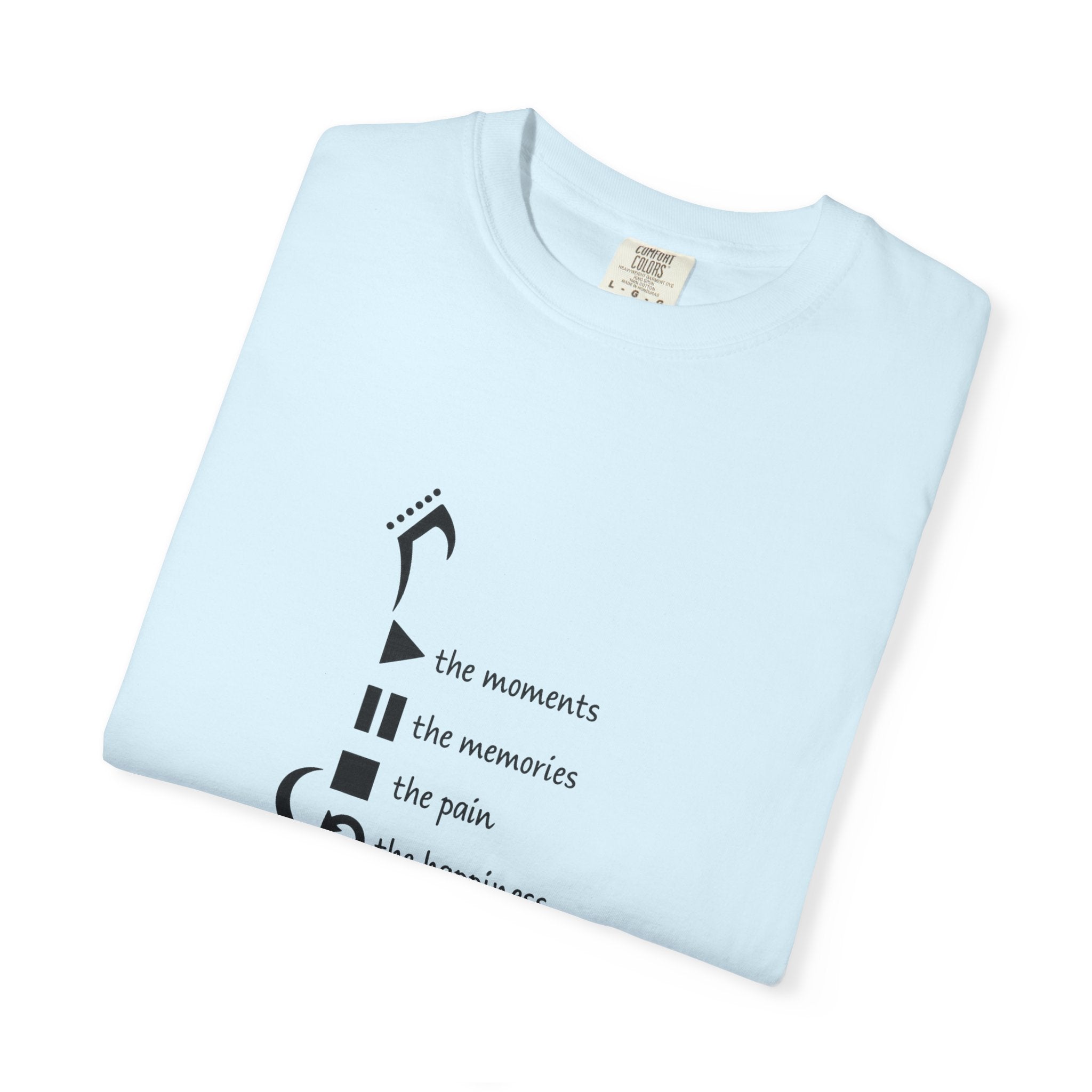 Guitar Silhouette Tee — "Our Moments, Our Memories, Our Music, Our Happiness"