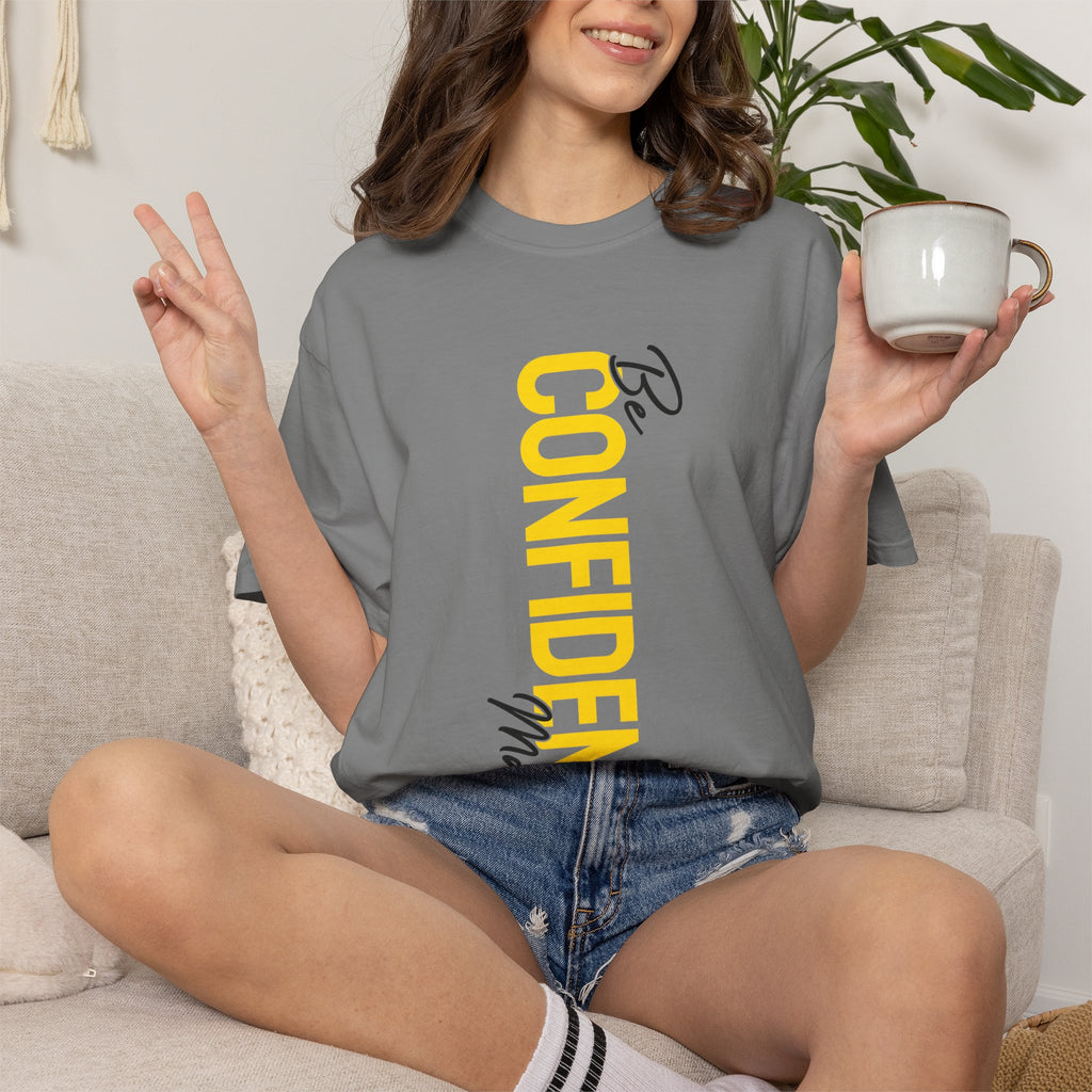 Be Confident Vertical Text T-Shirt — Motivational Graphic Tee