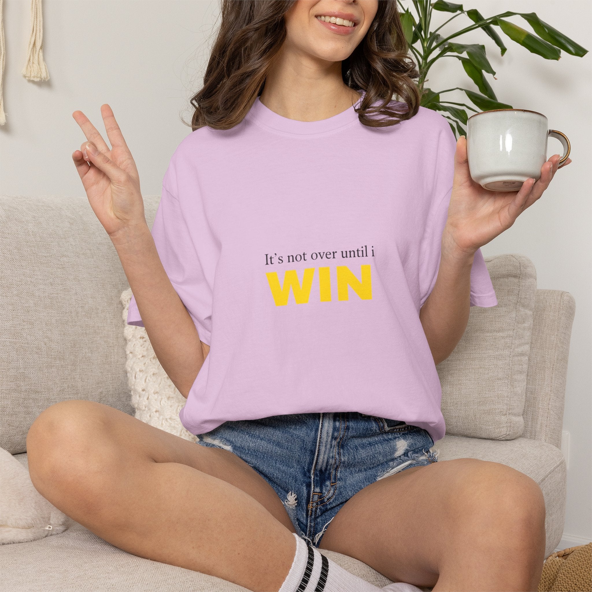 Motivational T-Shirt — "It’s Not Over Until I WIN" Bold Yellow Graphic