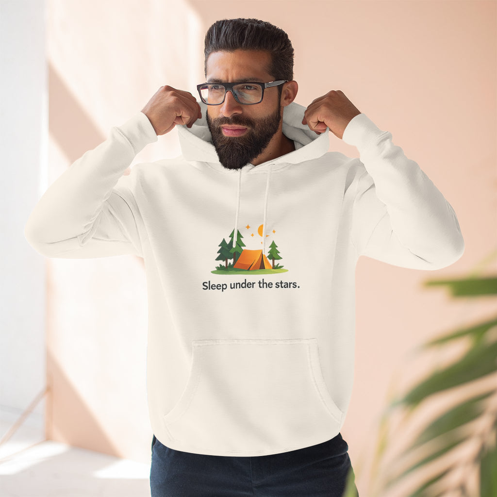 Camping Hoodie — "Sleep Under the Stars" Tent & Moon Graphic