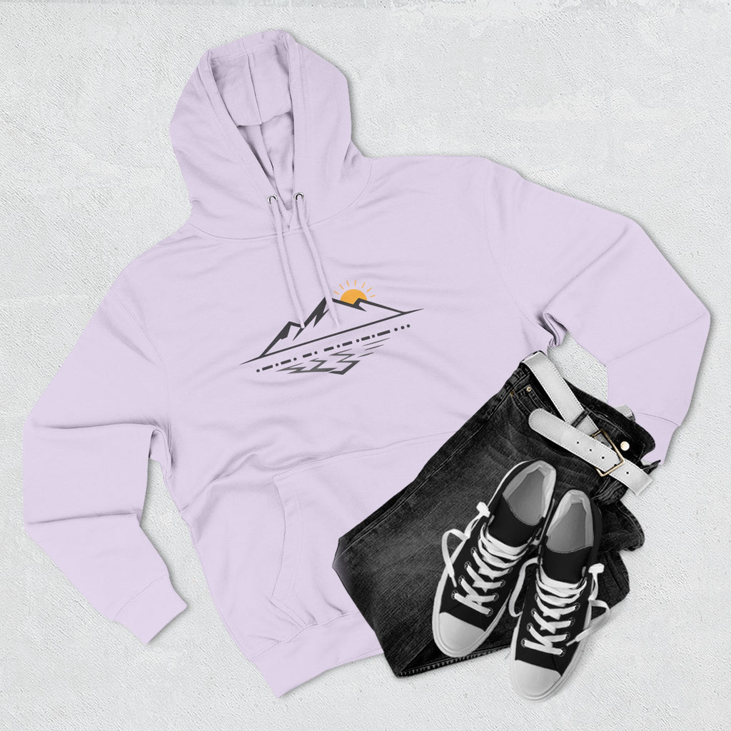 Mountain Sunrise Hoodie — Minimal Outdoor Graphic Pullover