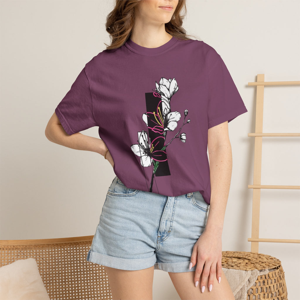 Floral Minimalist T-Shirt — Black Bar Magnolia Graphic