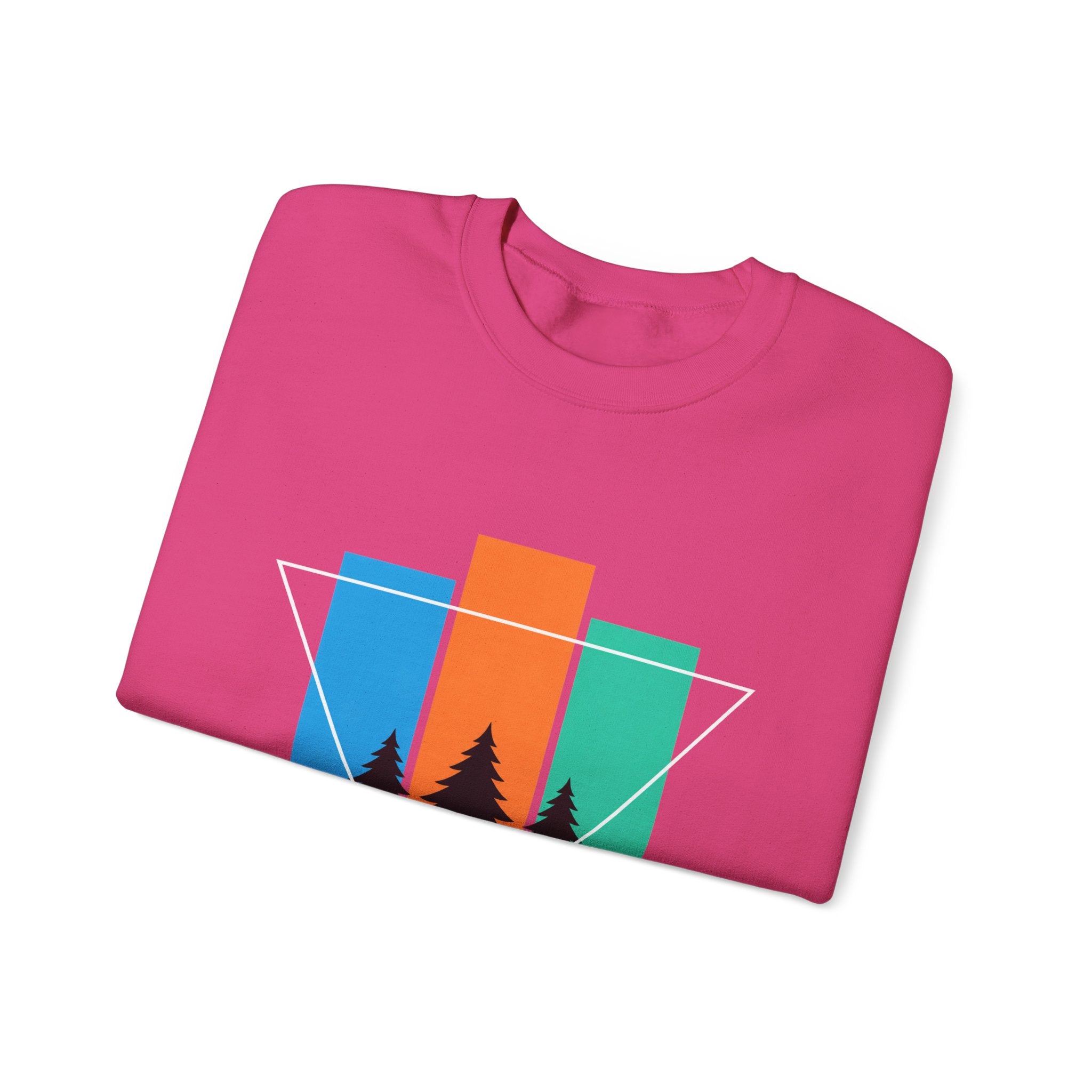 Retro Forest Crewneck Sweatshirt — Colorblock Trees Graphic