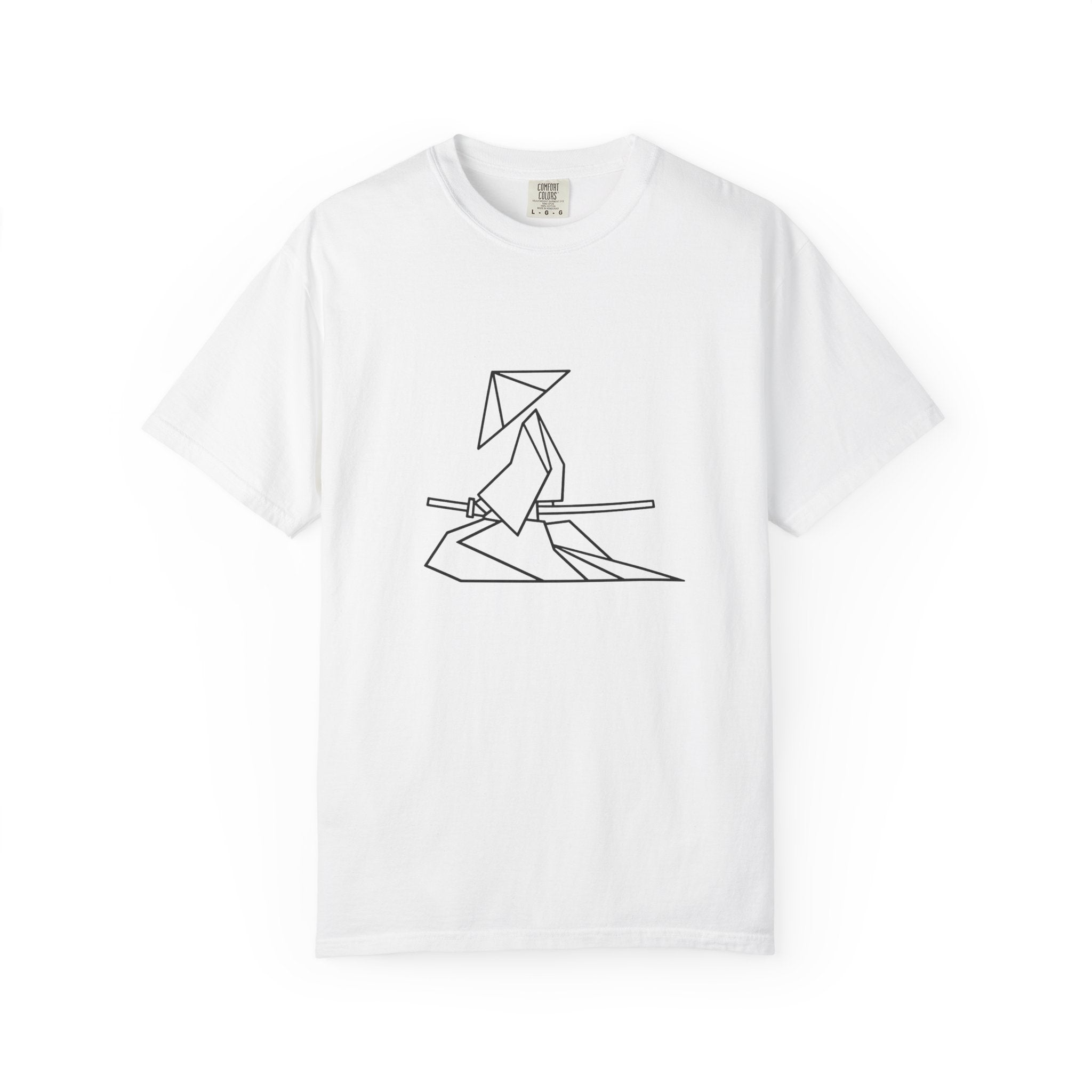 Samurai Line Art T-Shirt — Minimal Origami Swordsman Graphic Tee