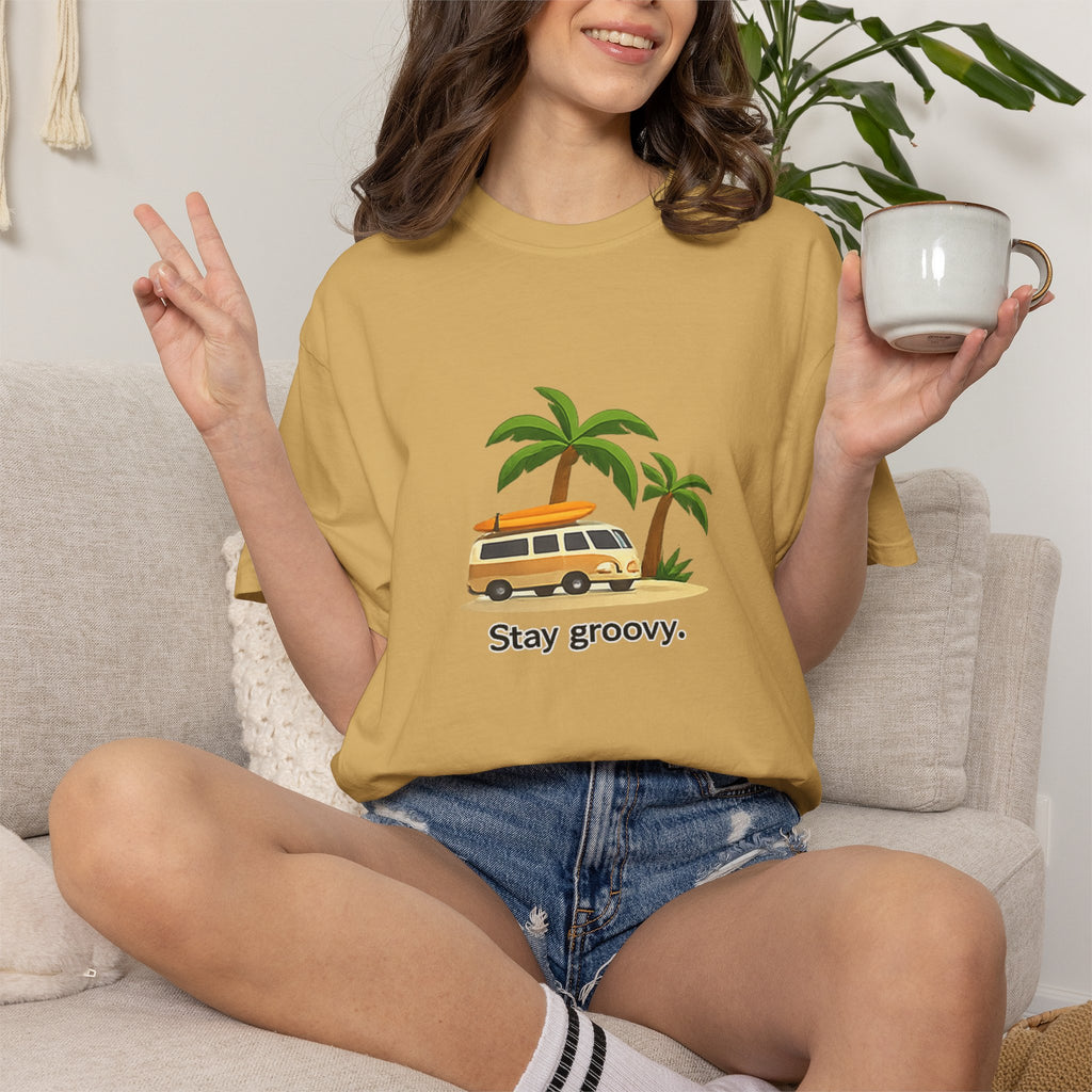 Vintage Surf Van T-Shirt – "Stay Groovy" Retro Beach Tee