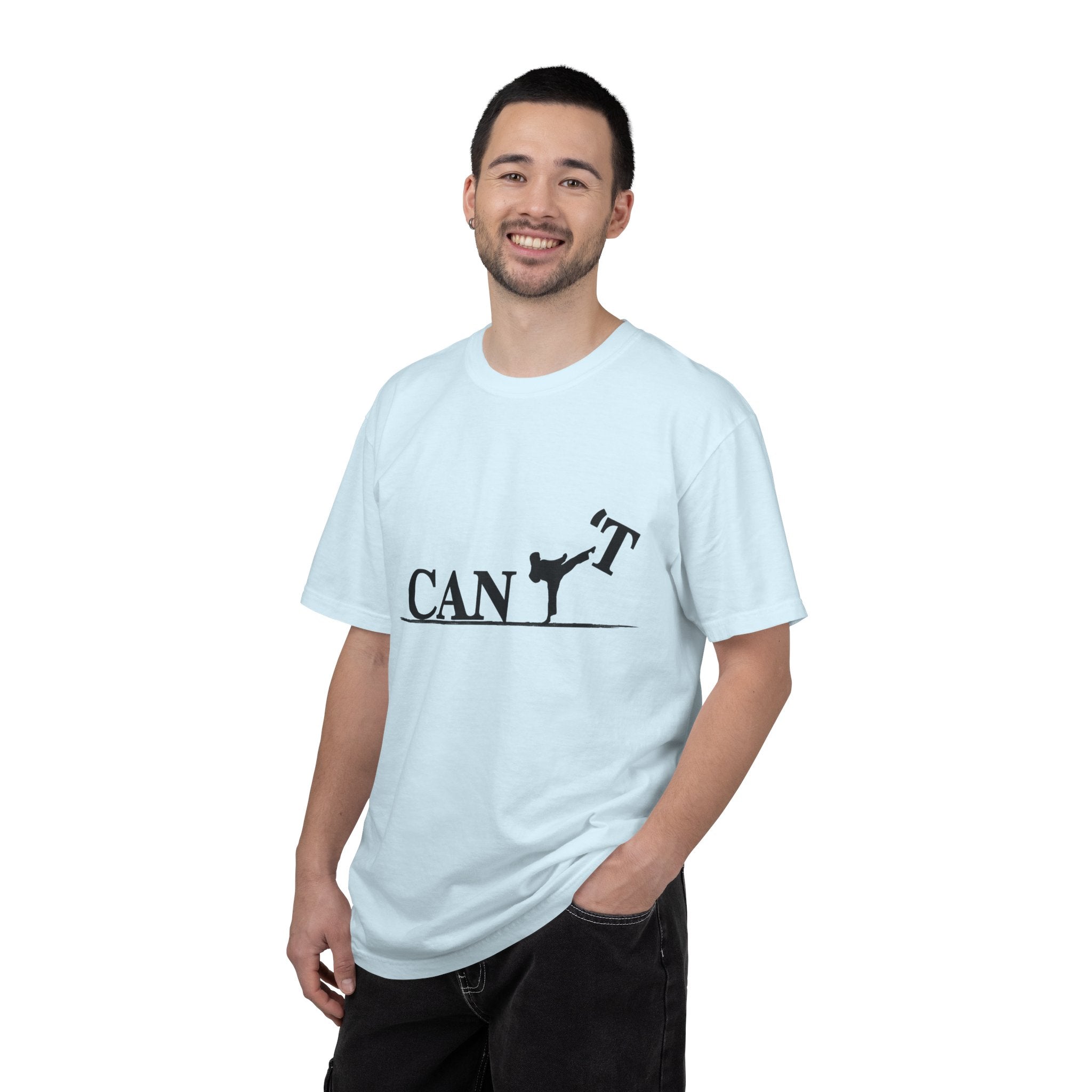 T-Shirt — 'CAN'T' Motivational Graphic Tee (Silhouette Kicking Apostrophe)