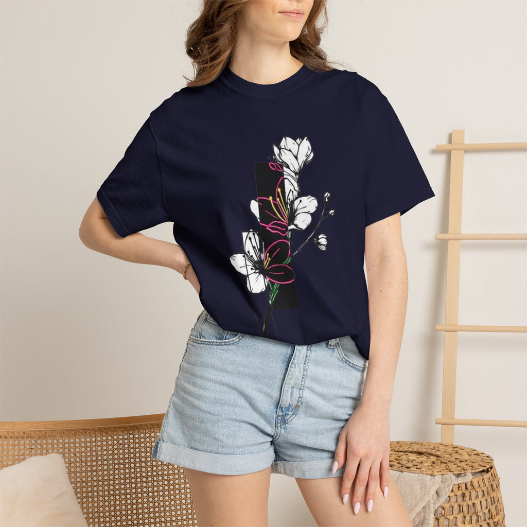 Floral Minimalist T-Shirt — Black Bar Magnolia Graphic