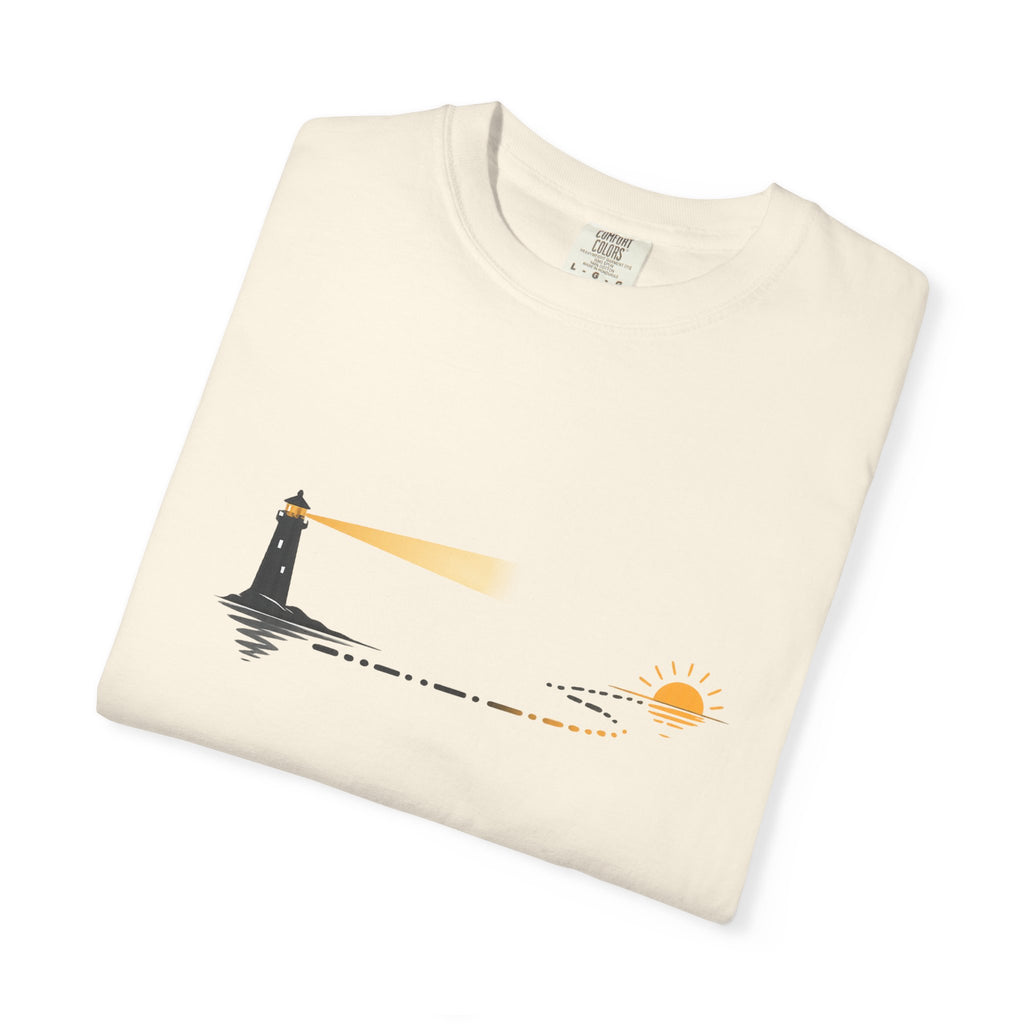 Lighthouse Sunset T-Shirt — Nautical Coastal Tee with Beacon Graphic