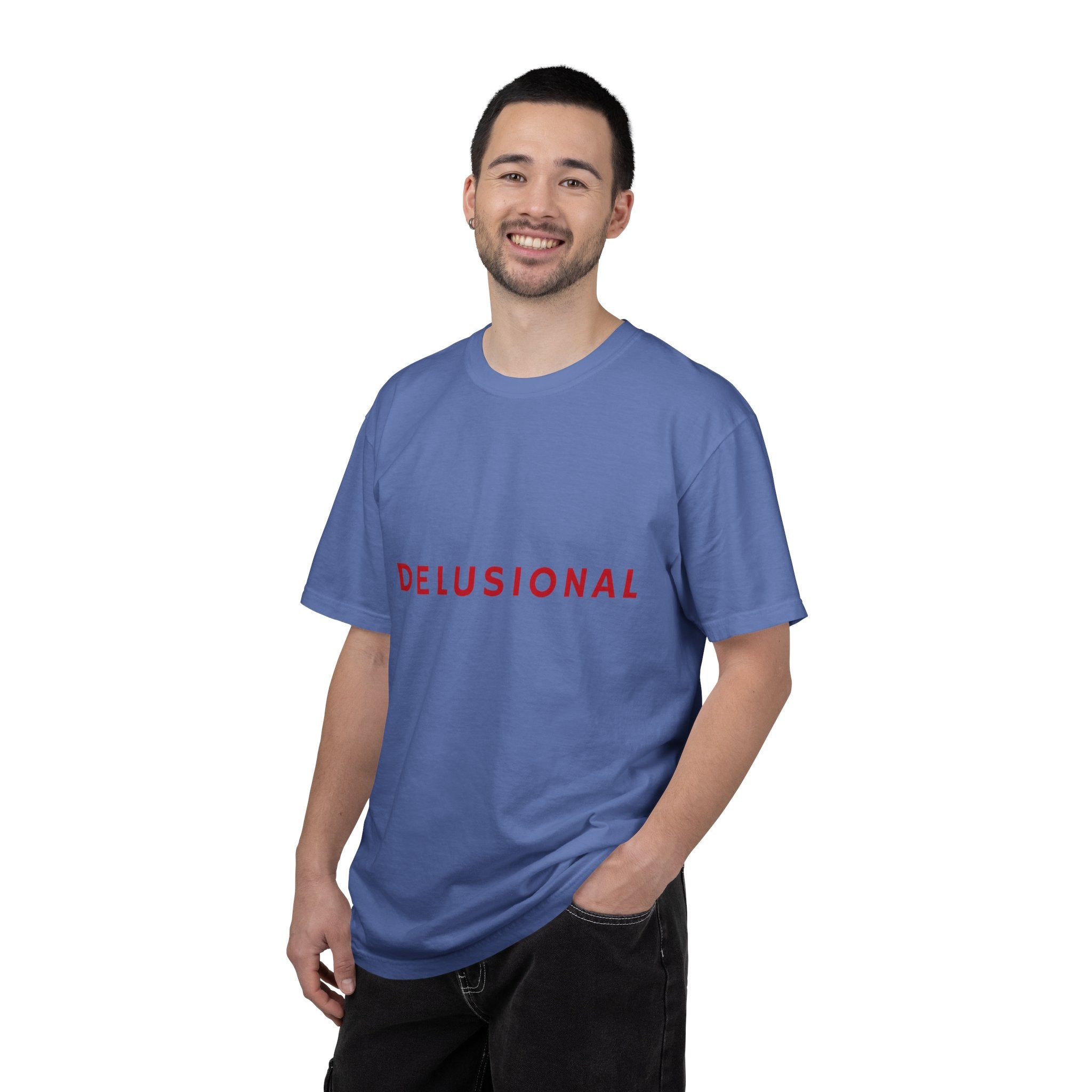Delusional Graphic T-Shirt — Minimalist Red Text Tee