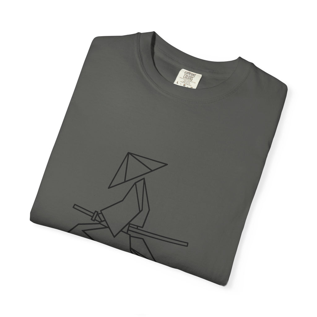 Samurai Line Art T-Shirt — Minimal Origami Swordsman Graphic Tee