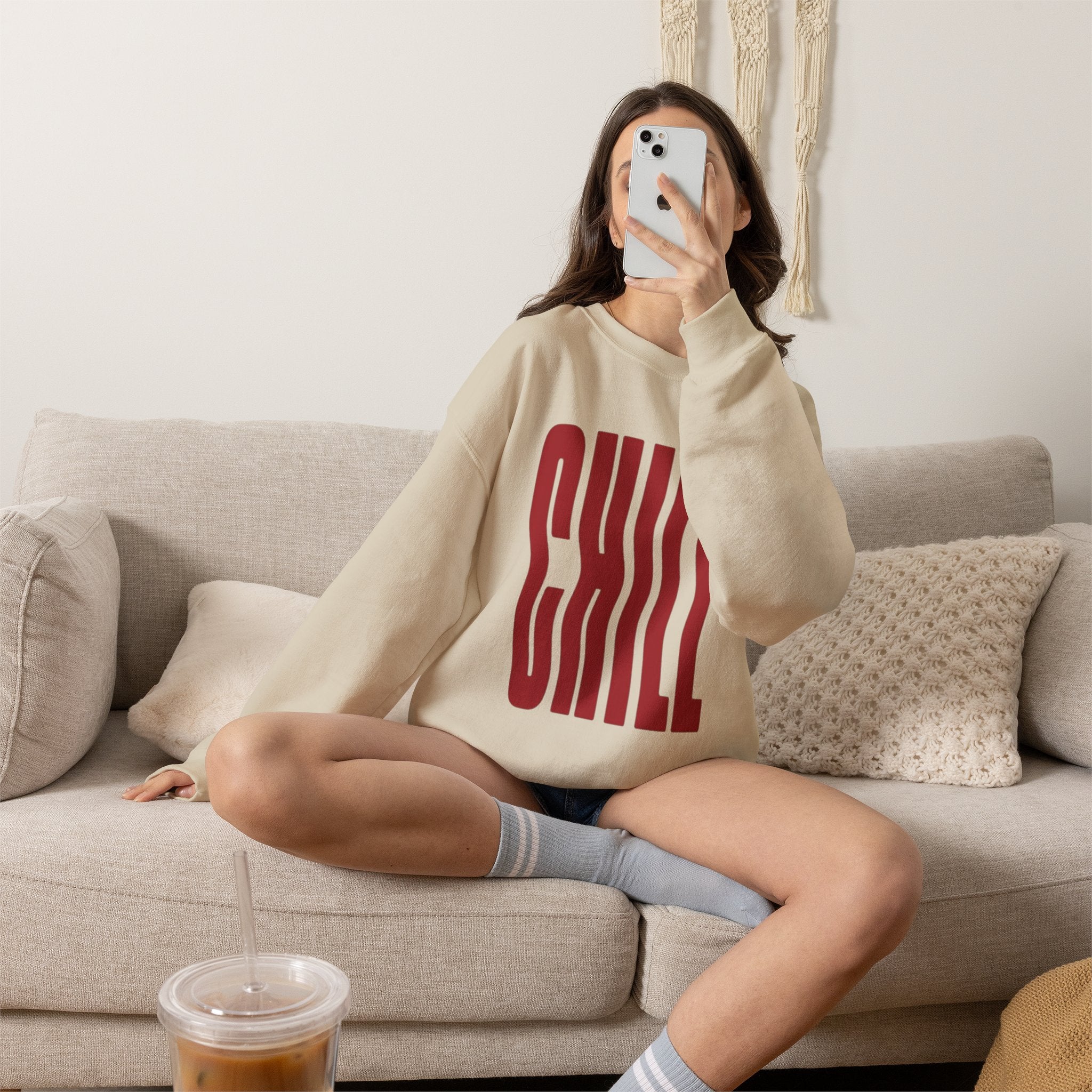 Chill Distorted Text Crewneck Sweatshirt