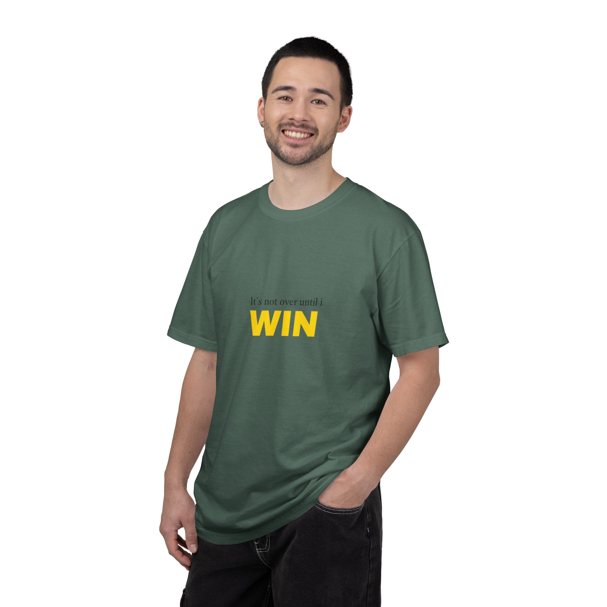 Motivational T-Shirt — "It’s Not Over Until I WIN" Bold Yellow Graphic