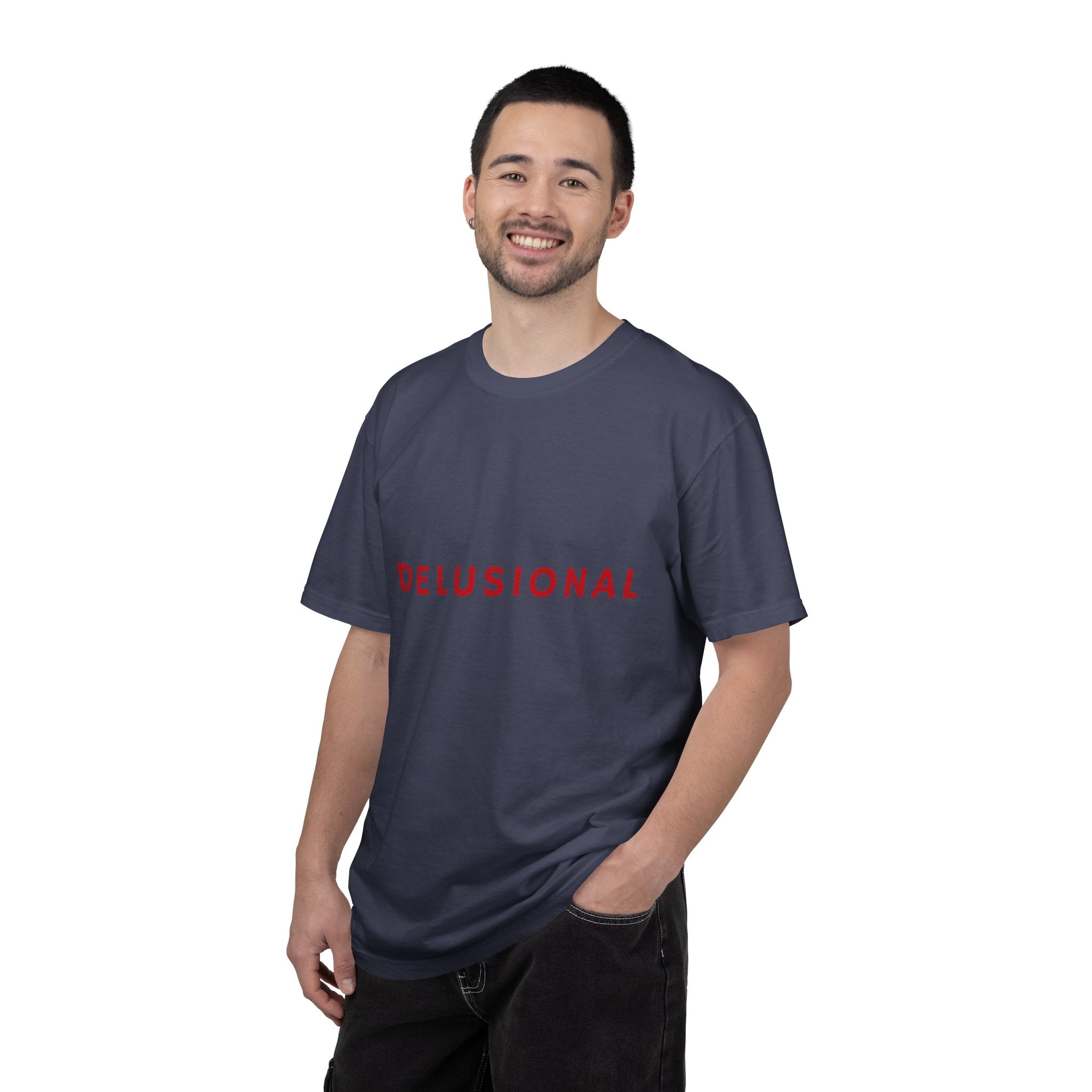 Delusional Graphic T-Shirt — Minimalist Red Text Tee