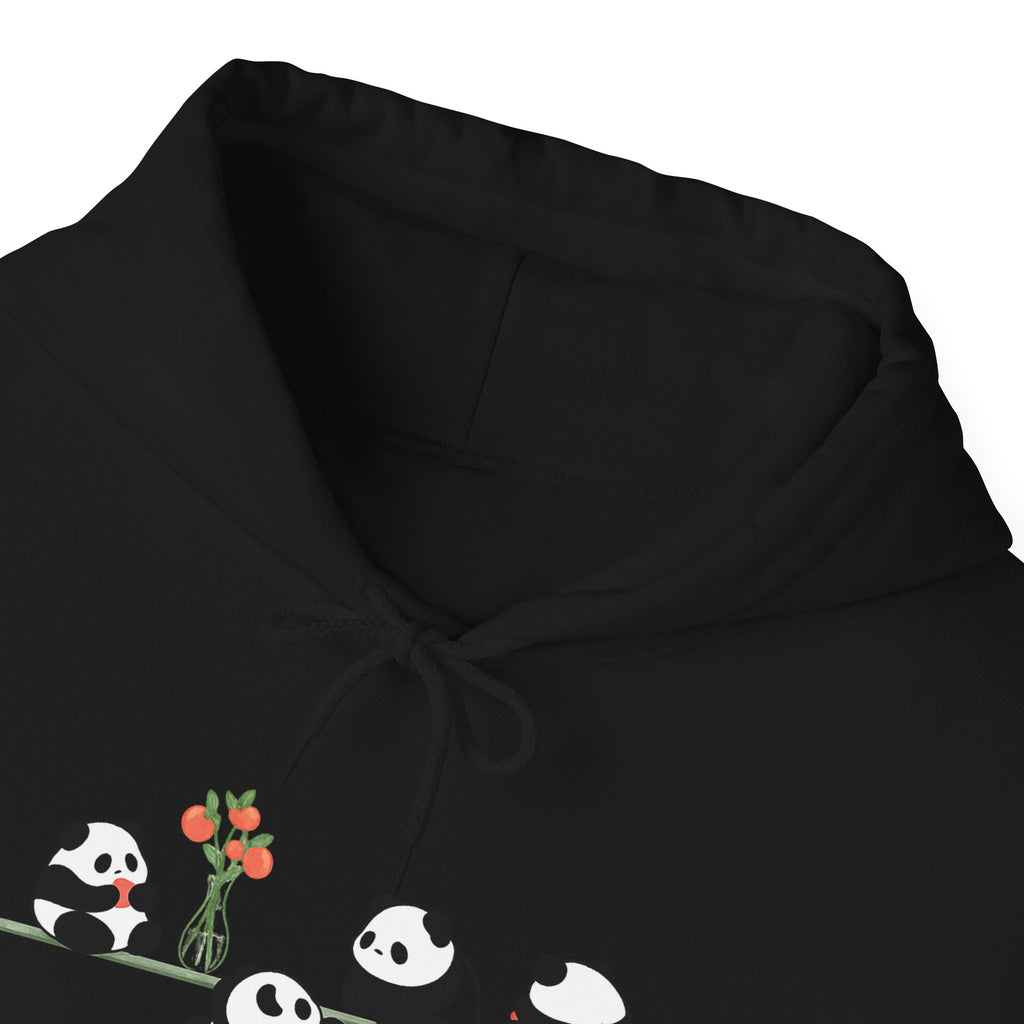 Pandas on a Line Hoodie — Cute Cartoon Pandas Holding Flower Pullover
