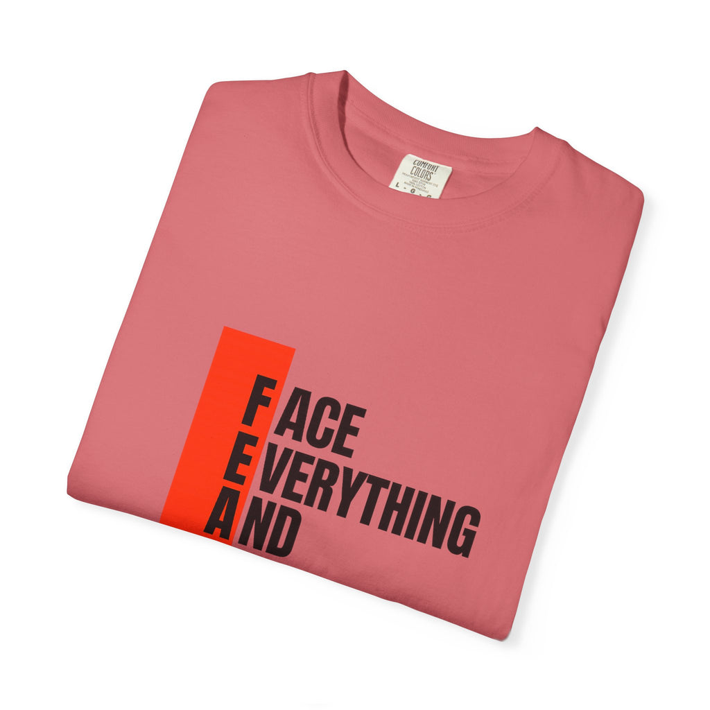 Motivational T-Shirt — "FEAR: Face Everything And Rise" Bold Red Accent