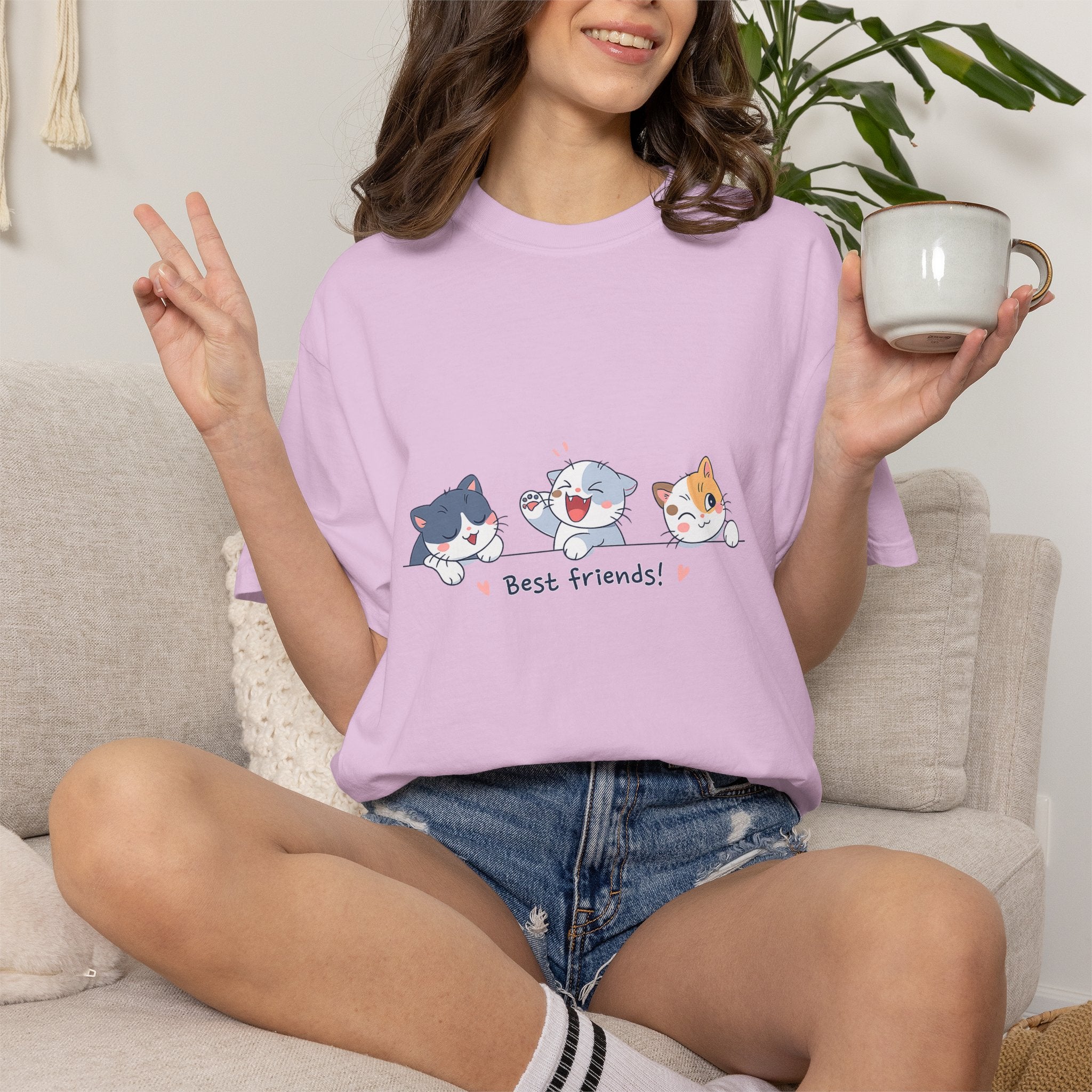 Cute ‘Best Friends!’ Cat T-Shirt — Cartoon Kitten Trio Graphic Tee