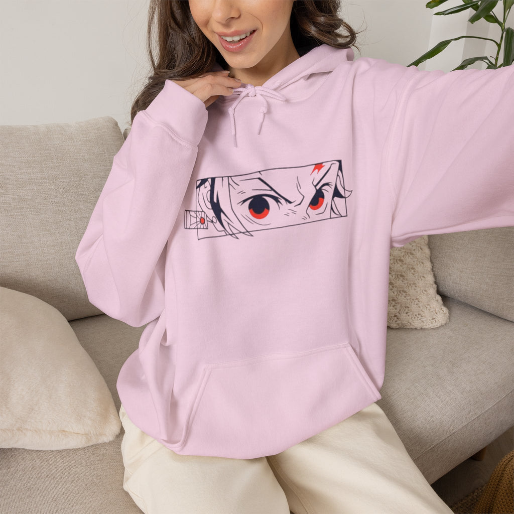 Anime Eyes Hoodie — Minimal Red & Black Manga Gaze Sweatshirt