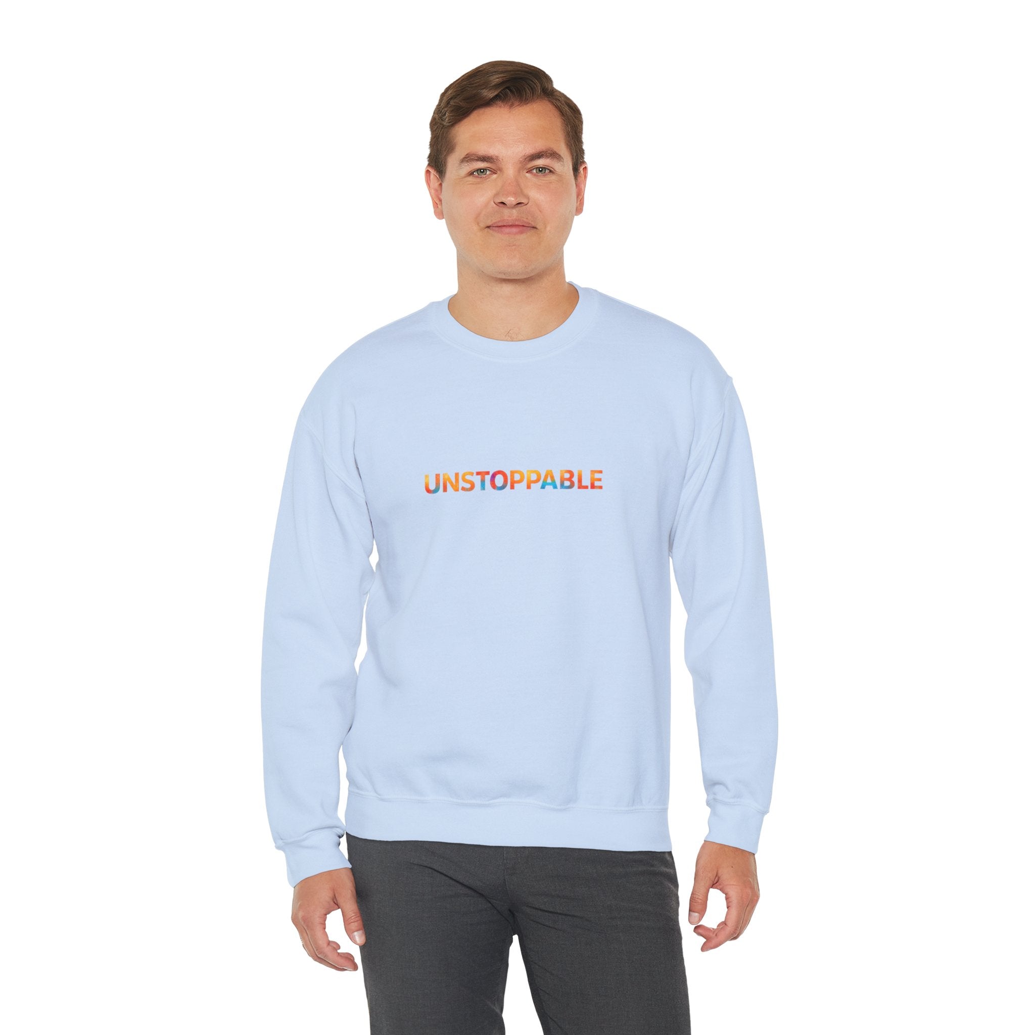 Unstoppable Crewneck Sweatshirt — Inspirational Rainbow Text Pullover