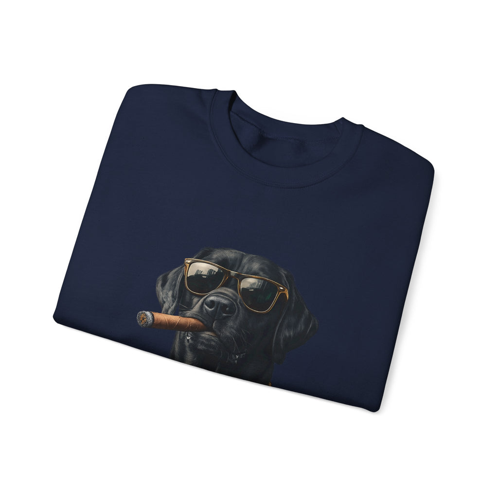 Cool Black Lab Crewneck Sweatshirt — Dog with Cigar & Gold Chain Graphic
