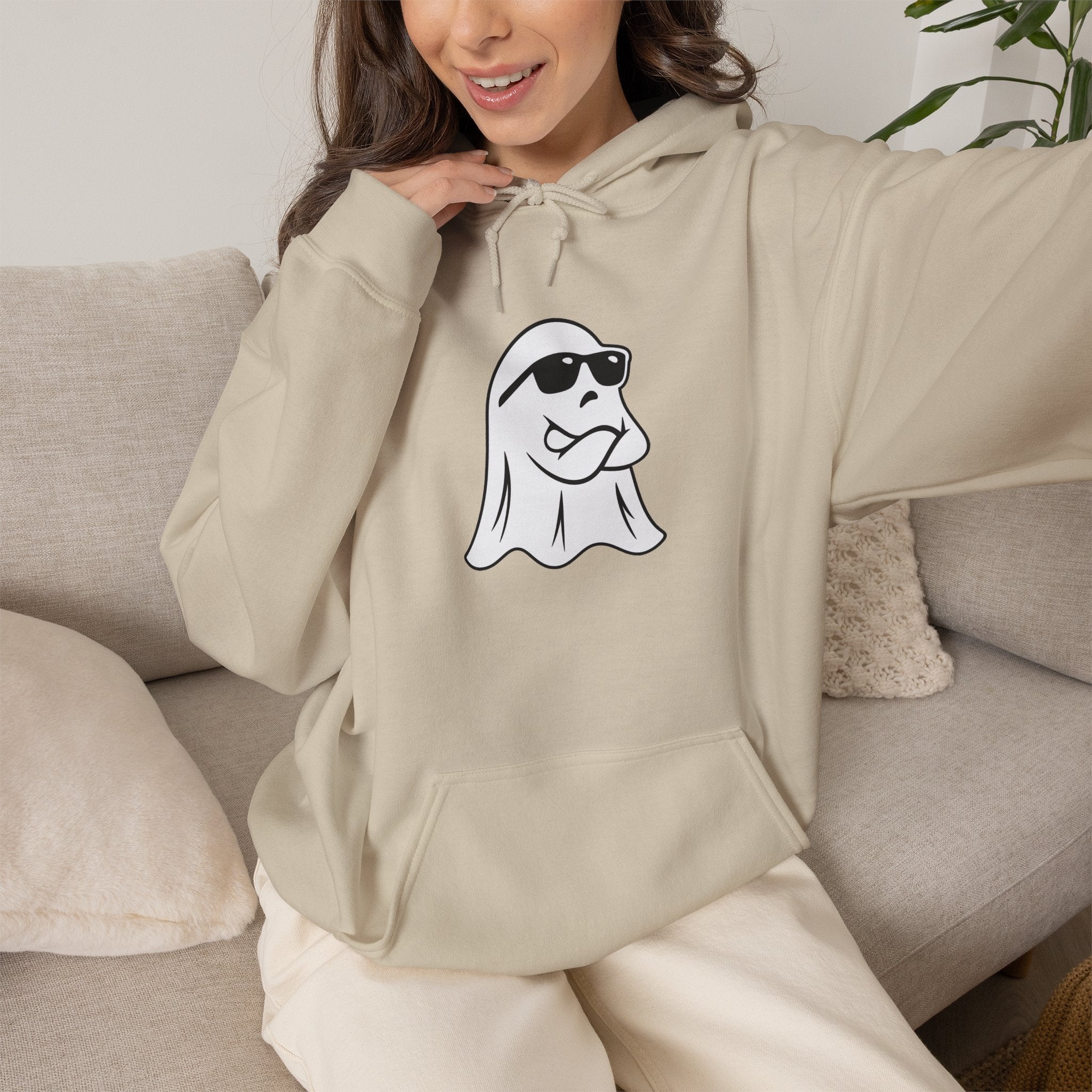 Cool Sunglasses Ghost Hoodie — Cute Minimalist Halloween Pullover