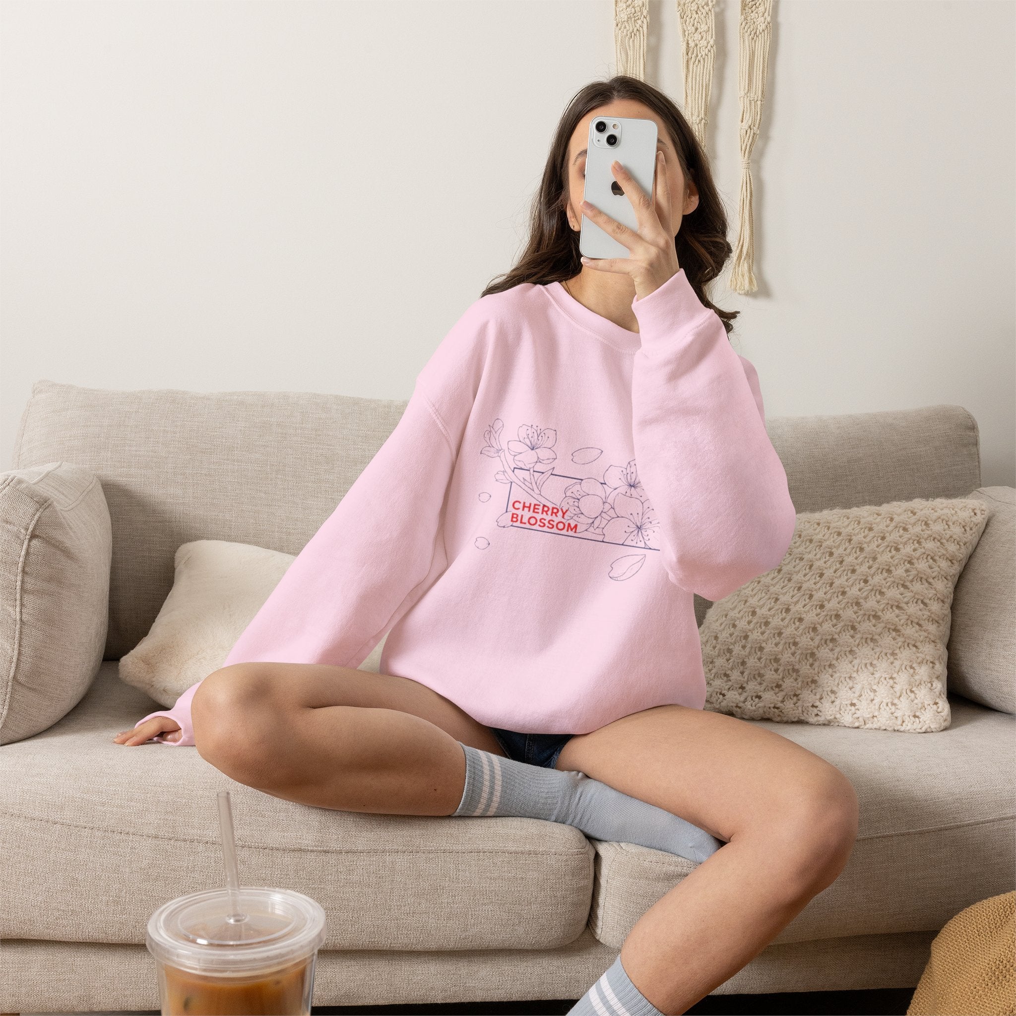 Cherry Blossom Crewneck Sweatshirt — Minimal Floral Graphic